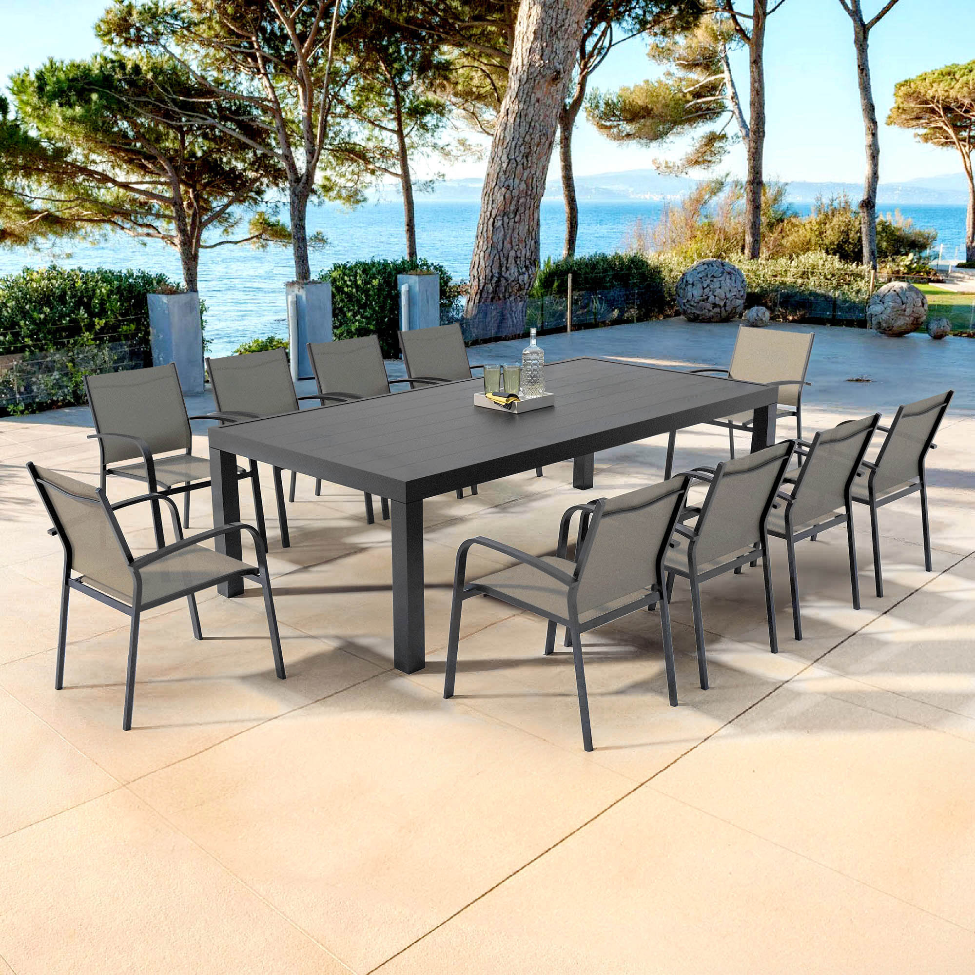 Table de jardin rectangulaire aluminium 10 places (240 x 120 cm) Murano Gris anthracite