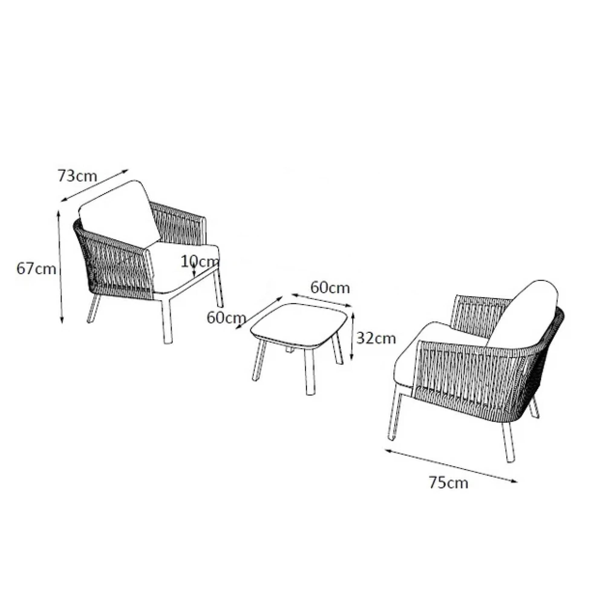 Salon de jardin en aluminium 2 places 3 pcs Amalfi Gris anthracite