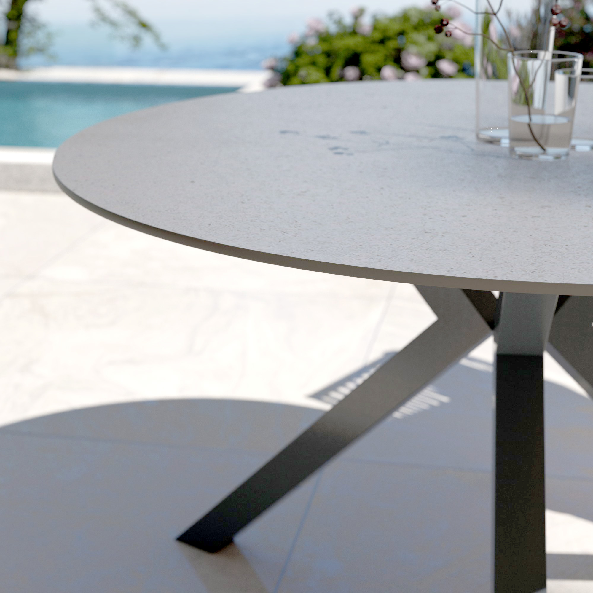 Table de jardin ronde en aluminium et céramique 6 places (D120 cm) Kore Gris anthracite