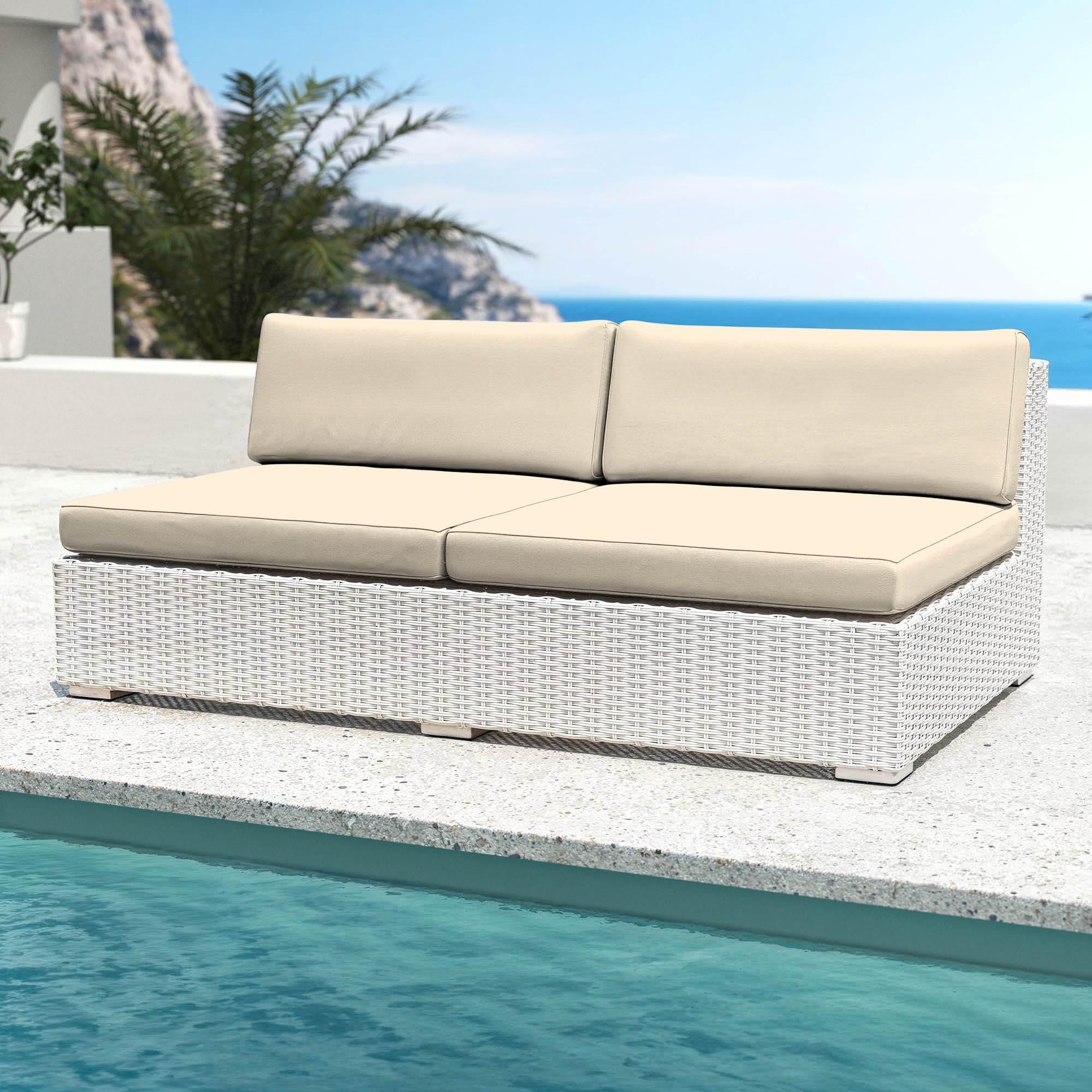 Salon de jardin en résine tressée 9 places 9 pcs Palma Blanc et beige