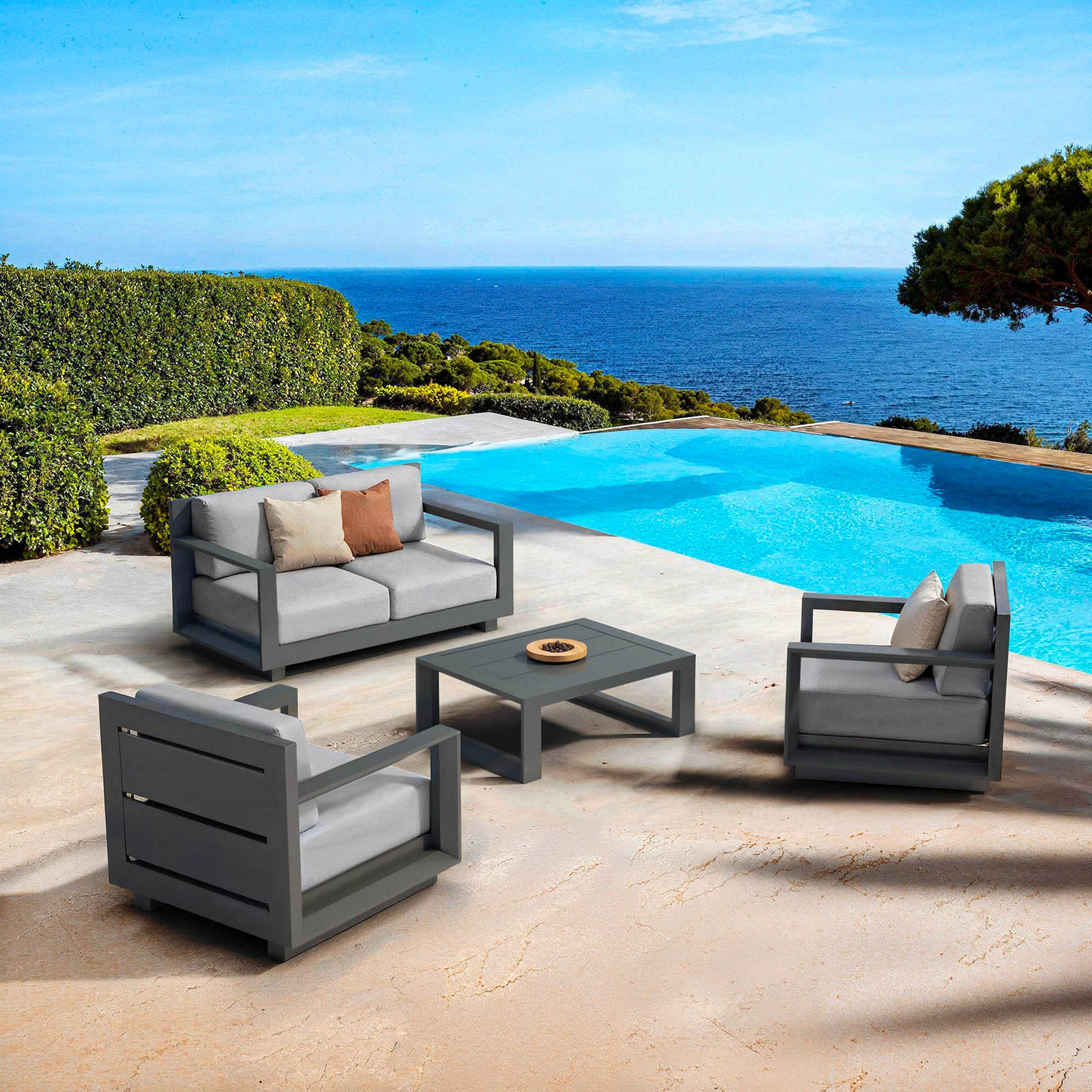 Salon de jardin aluminium 4 places 4 pcs Elba Gris anthracite