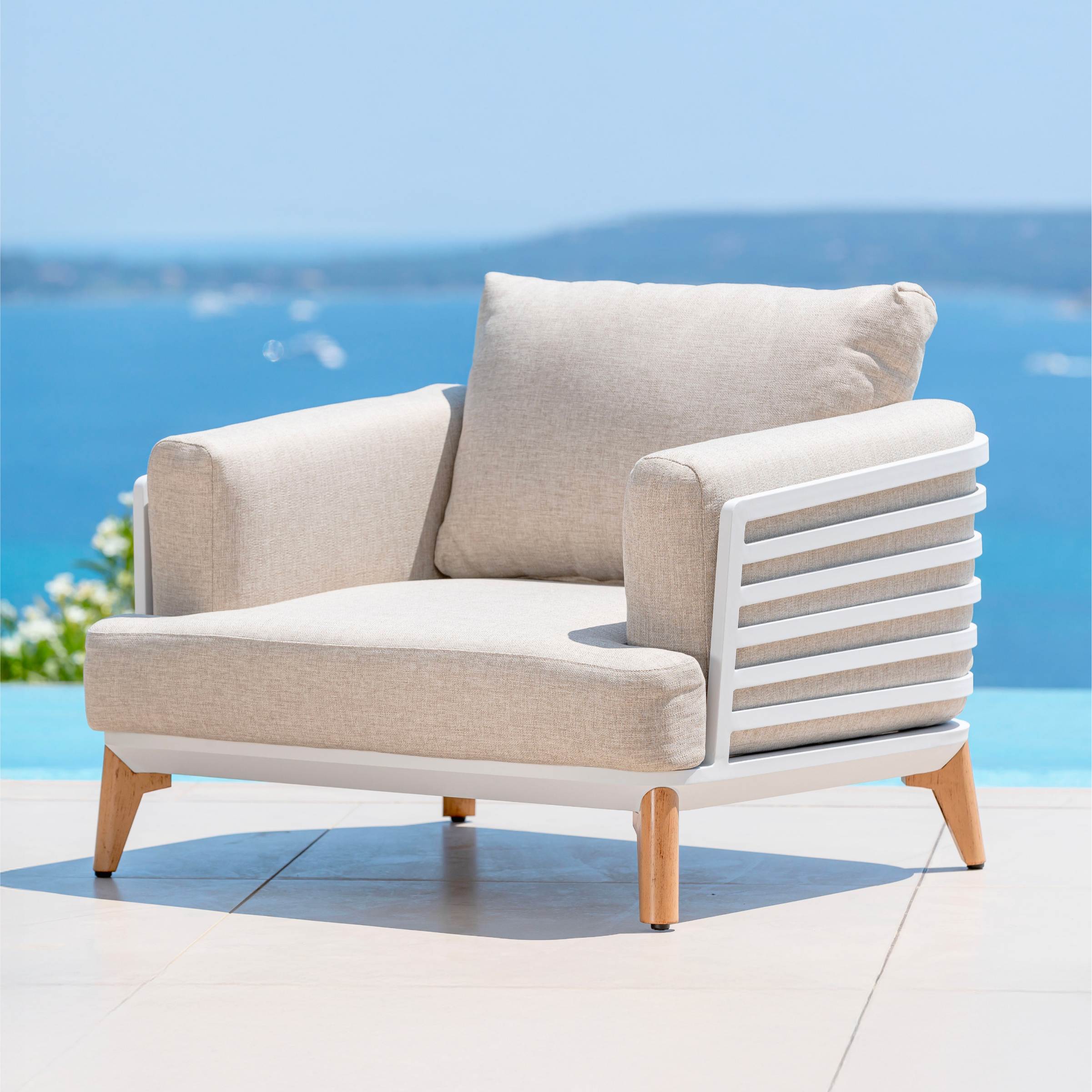 Salon de jardin aluminium 4 places 5 pcs Monte Carlo Blanc et taupe