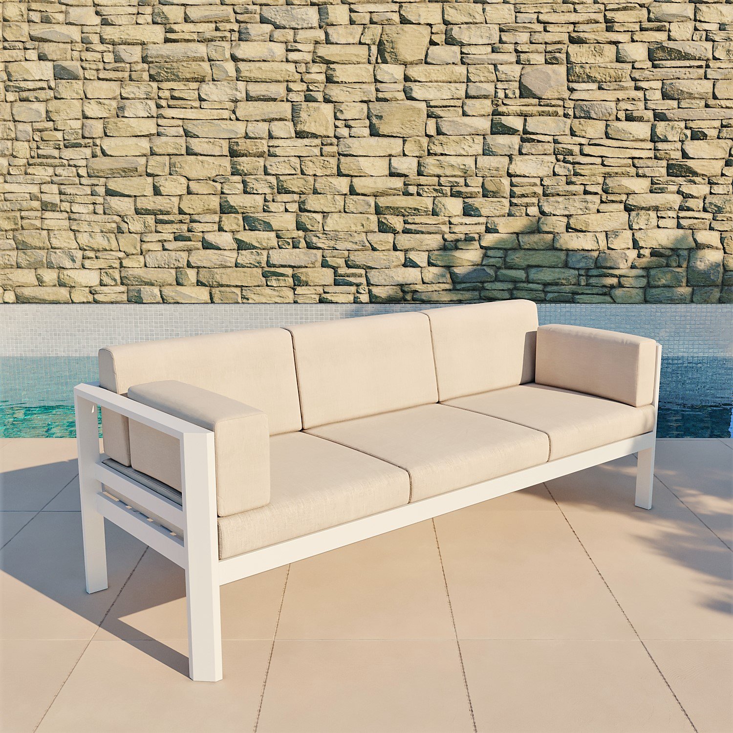 Salon de jardin en aluminium 5 places Ostara Blanc et taupe