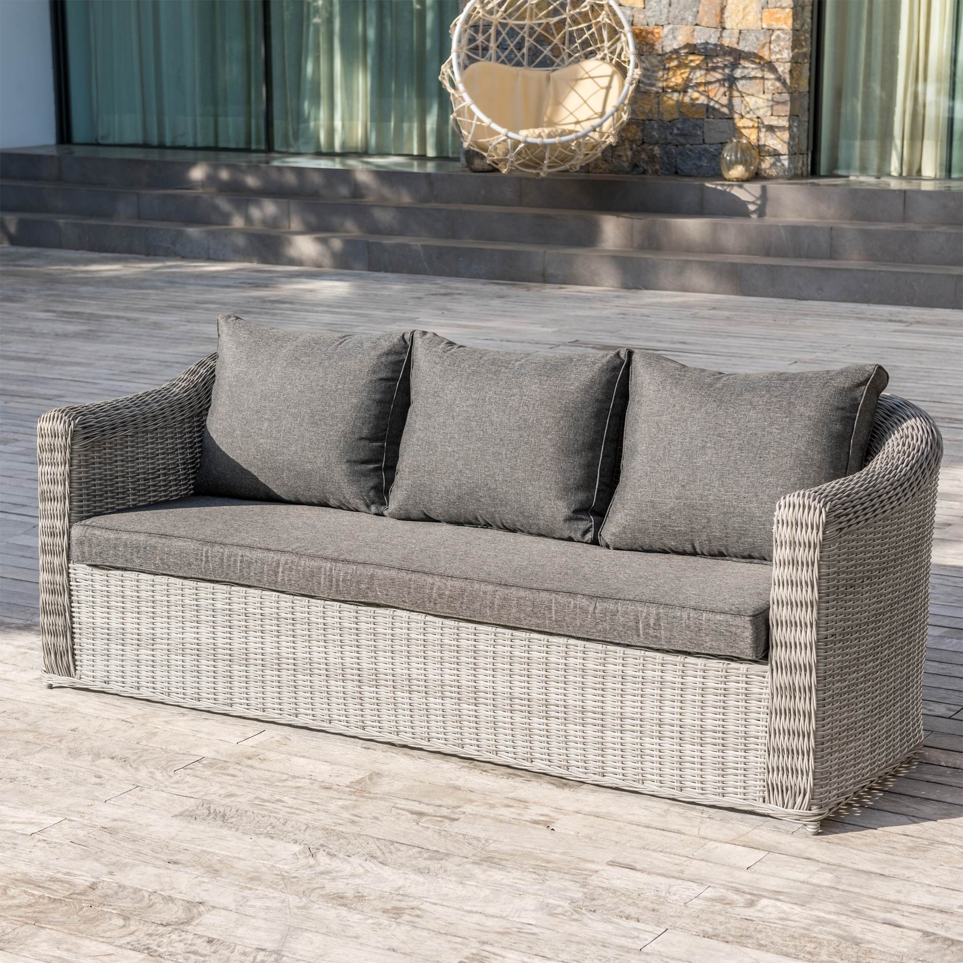 Salon de jardin en résine tressée 7 places 5 pcs Calvi Gris et gris foncé