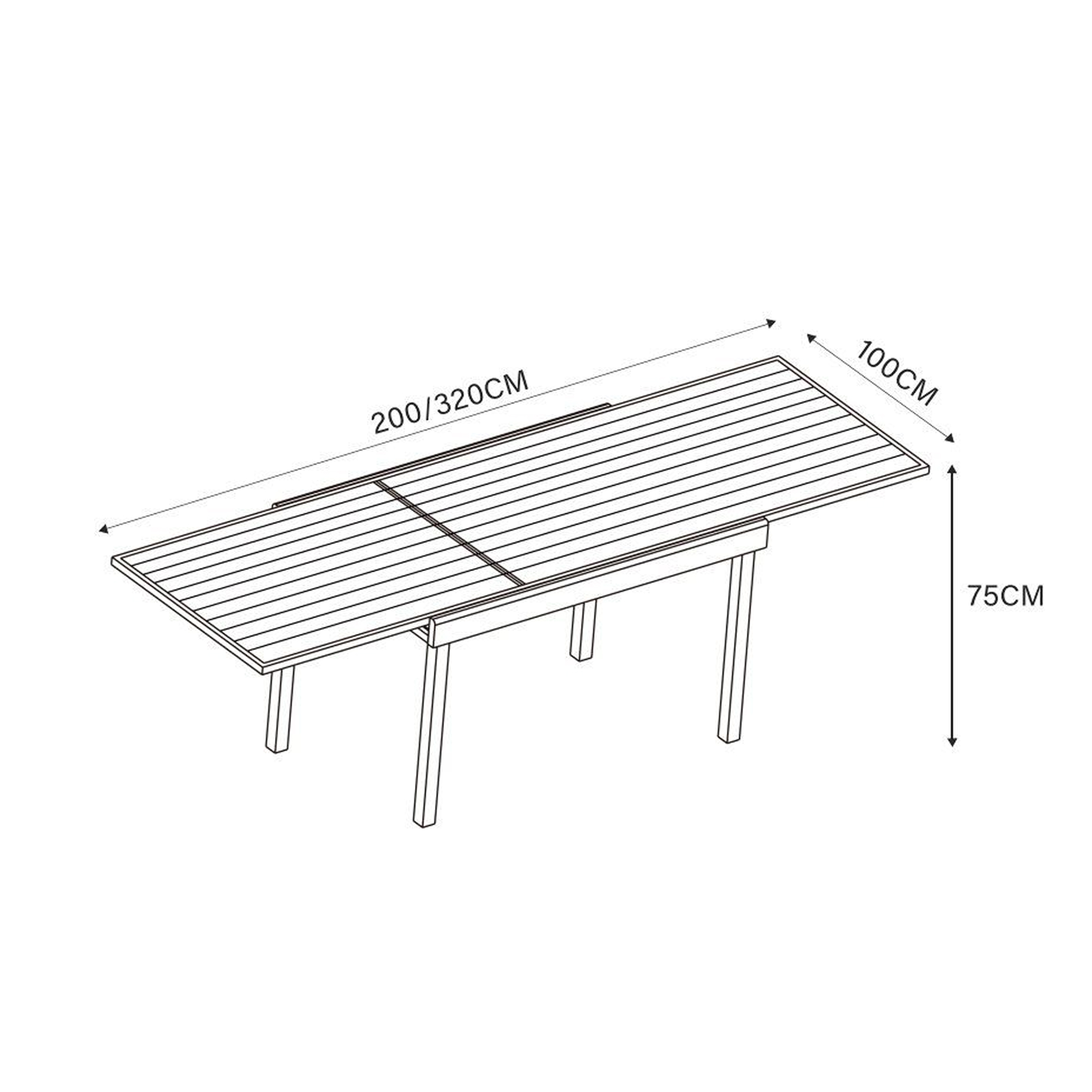 Table de jardin extensible aluminium 12 places (200/320 x 100 cm) Murano Vert olive