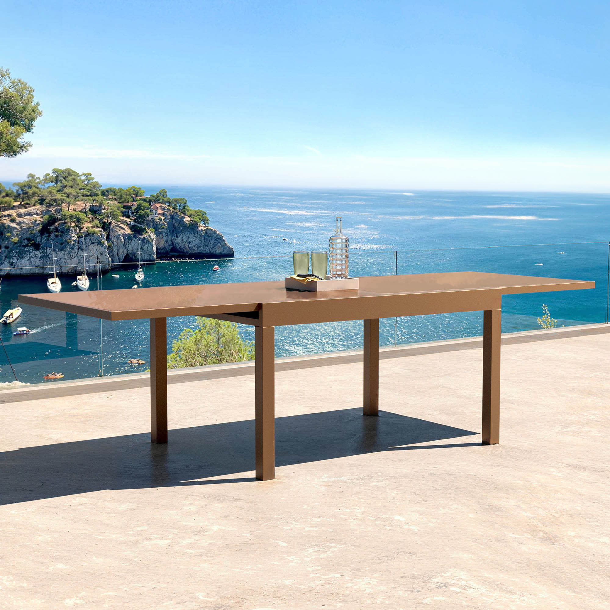 Table de jardin extensible en verre 10 places (135/270 x 90 cm) Murano Bronze