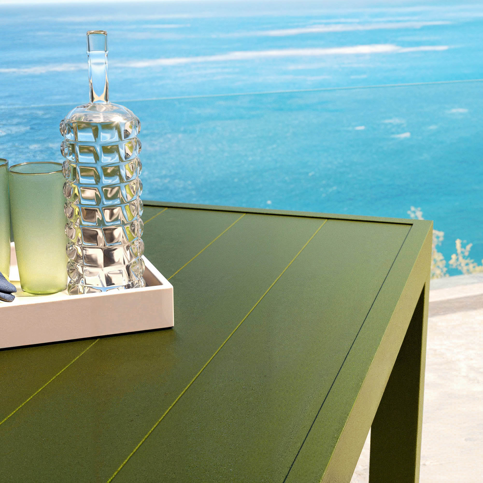 Table de jardin carrée aluminium 8 places (136 x 136 cm) Murano Vert olive