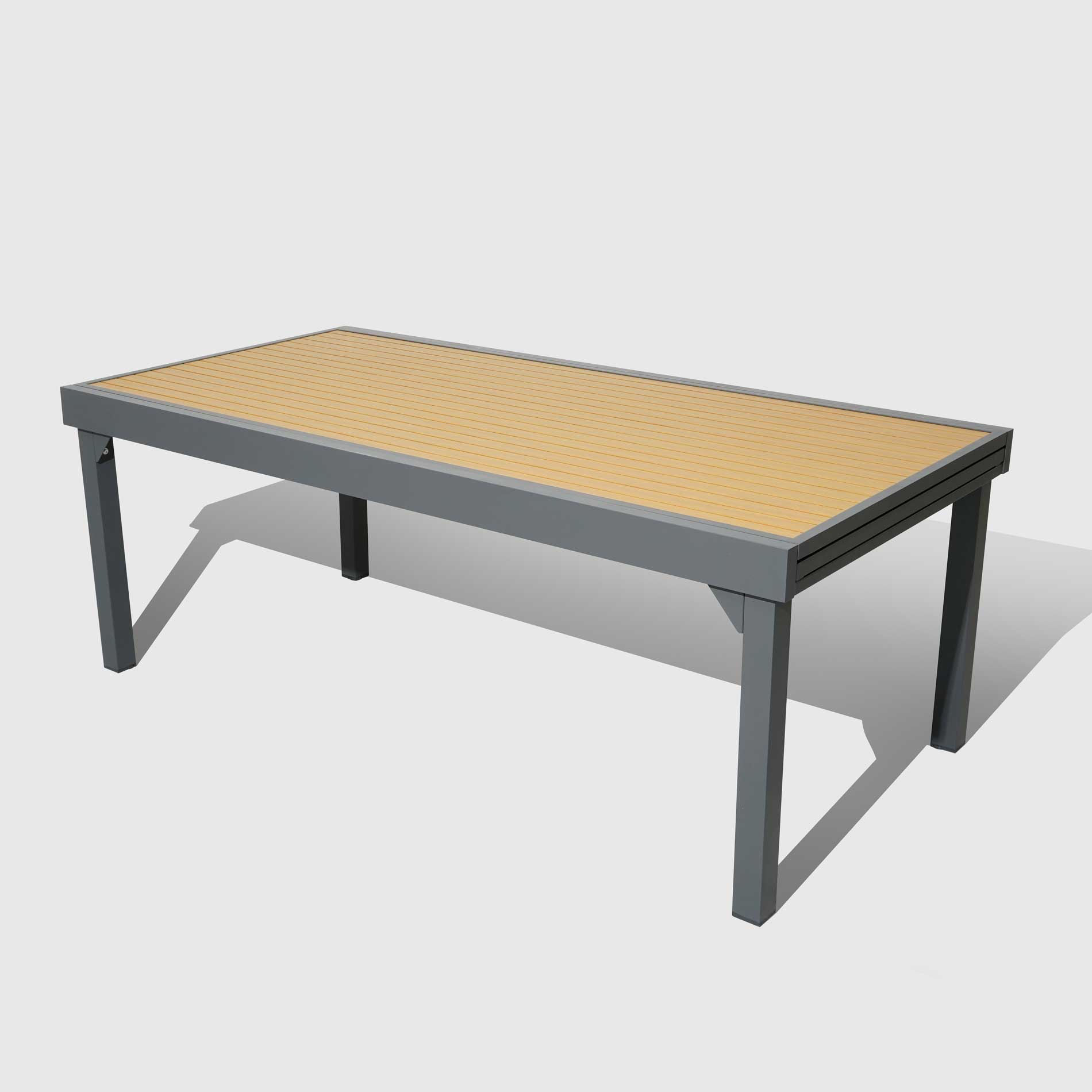 Table de jardin extensible en aluminium 12 places effet bois (200/320 x 100 cm) Murano Gris anthracite