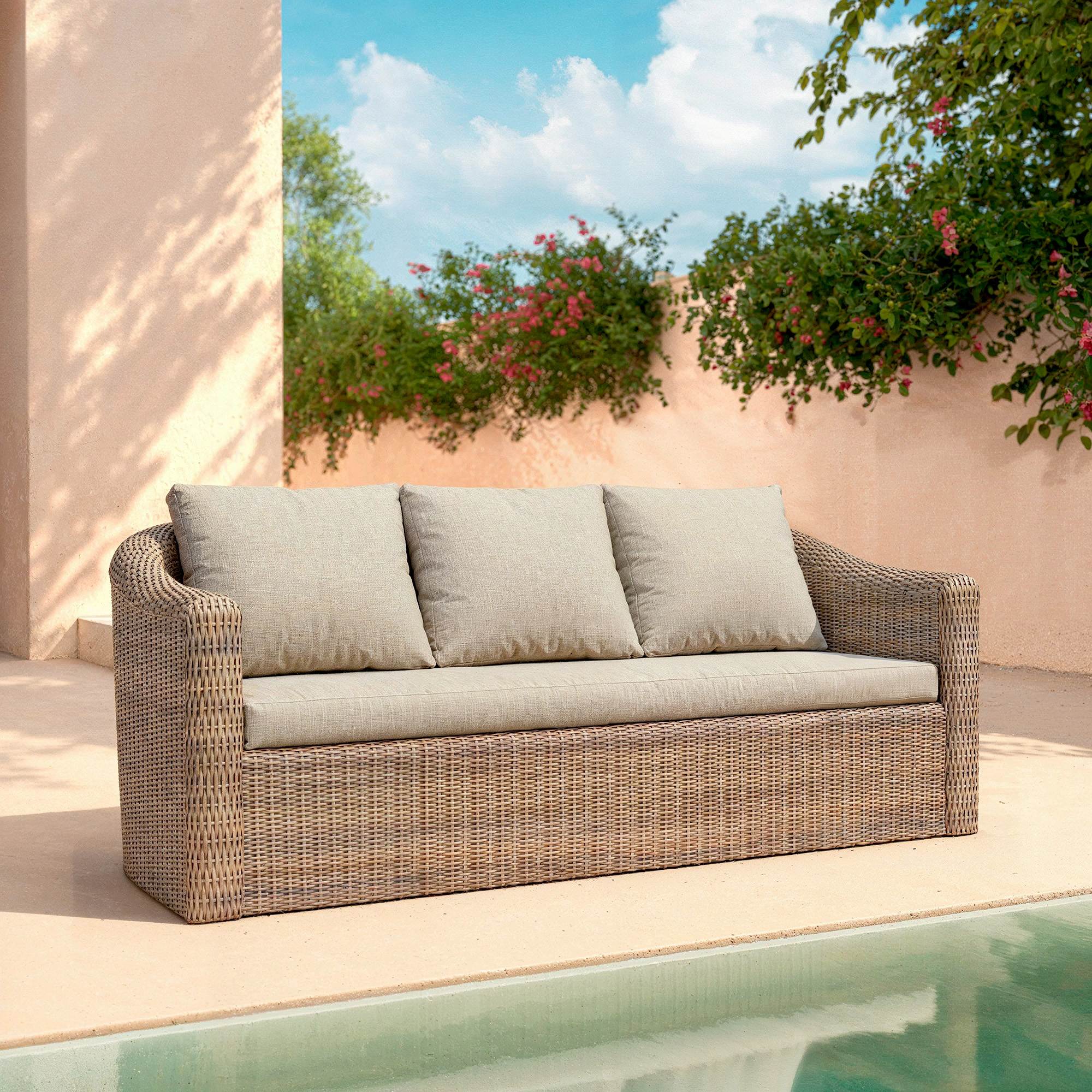 Salon de jardin en résine tressée 5 places 4 pcs Calvi Sepia et taupe