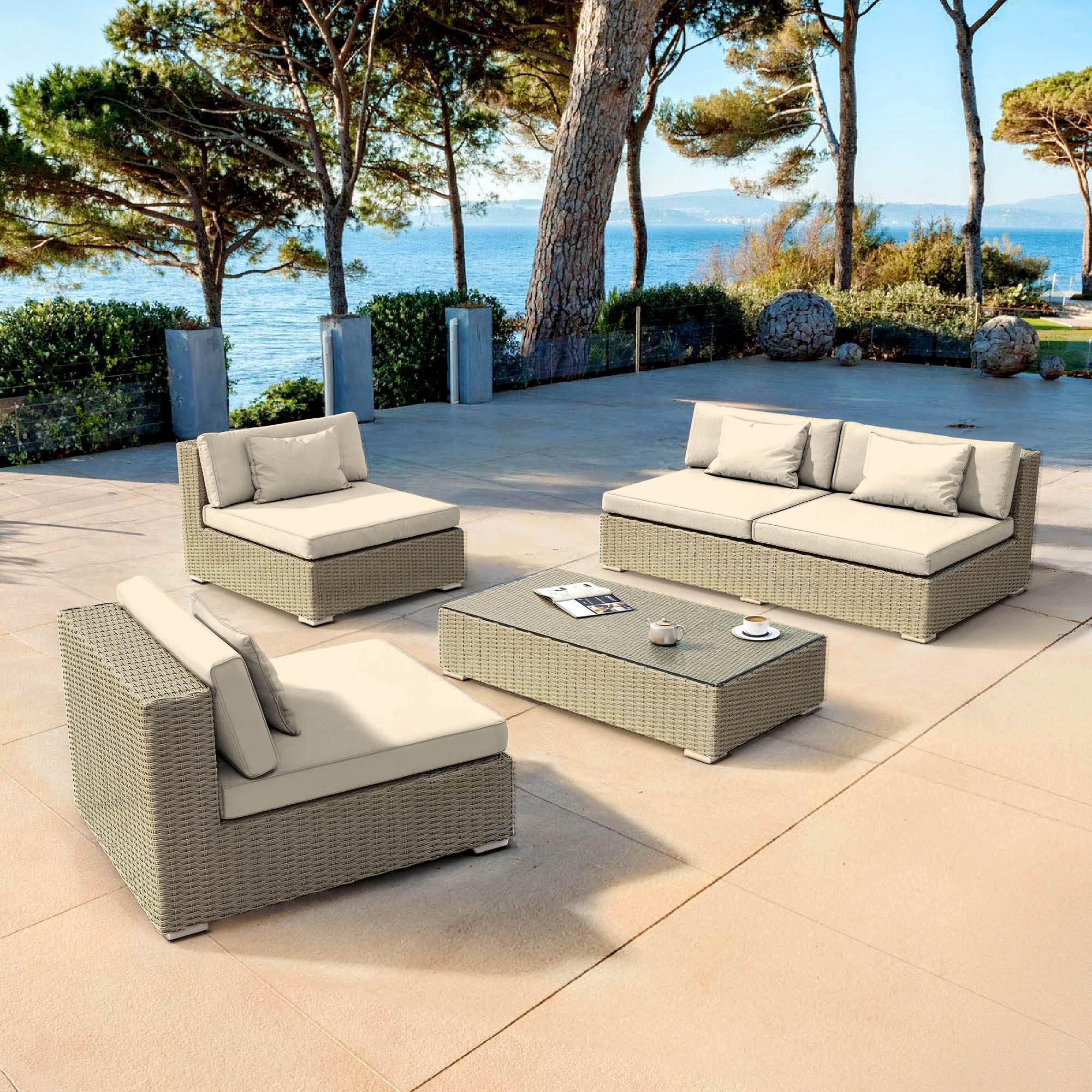 Salon de jardin en résine tressée 4 places 4 pcs Palma Gris et beige