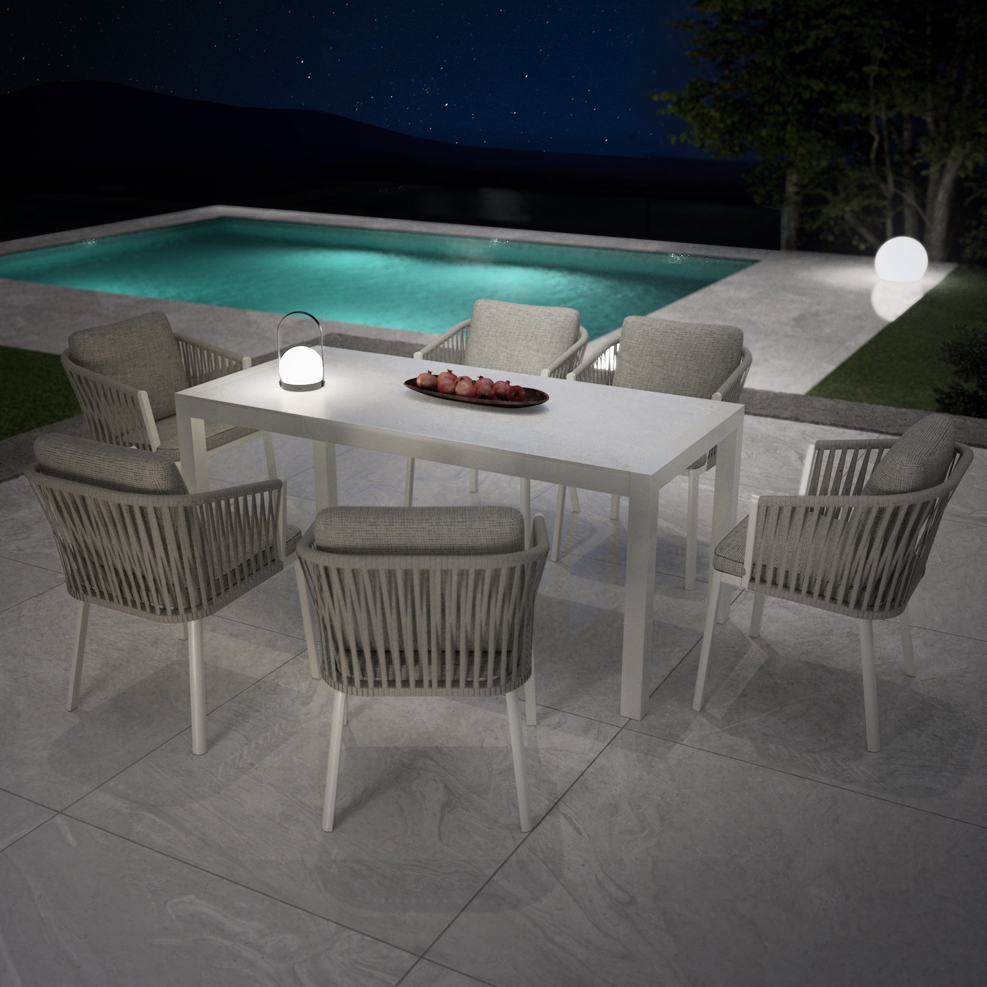 Table de jardin en aluminium et céramique 6 places (150 x 75 cm) Modena Blanc