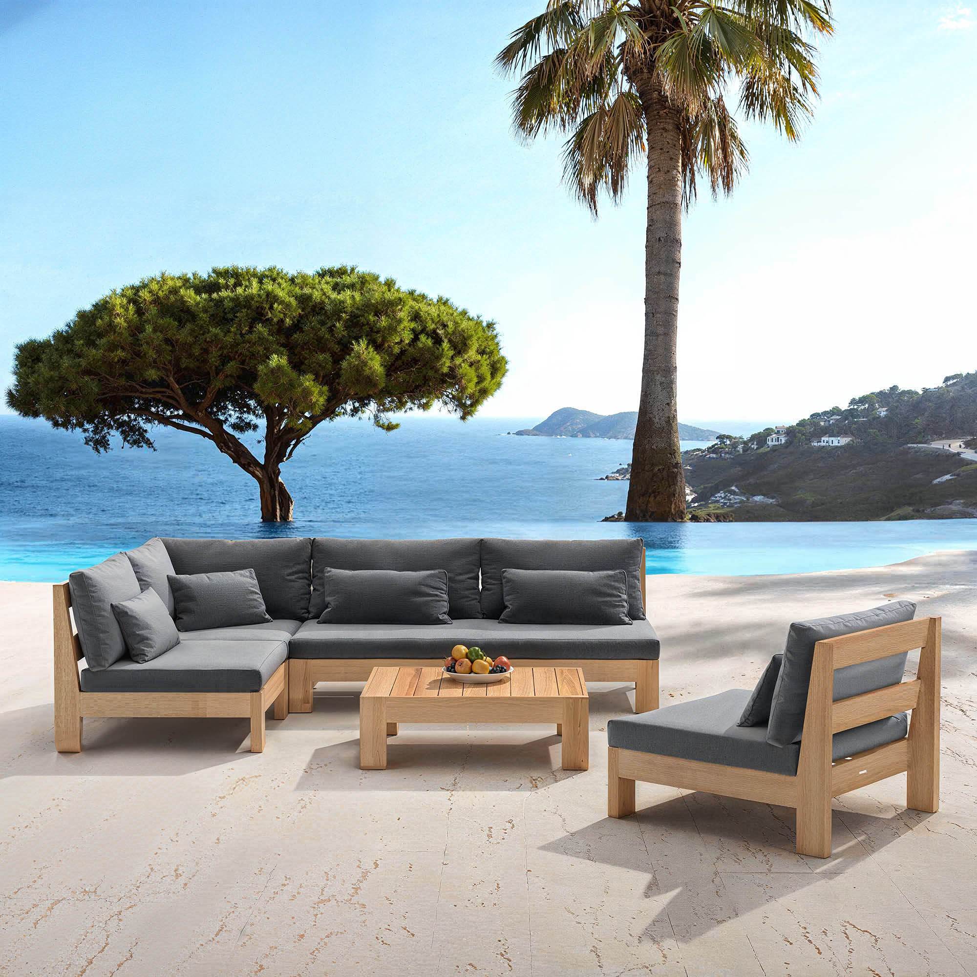 Salon de jardin d'angle en bois d'acacia 6 places 5 pcs Borneo Gris anthracite