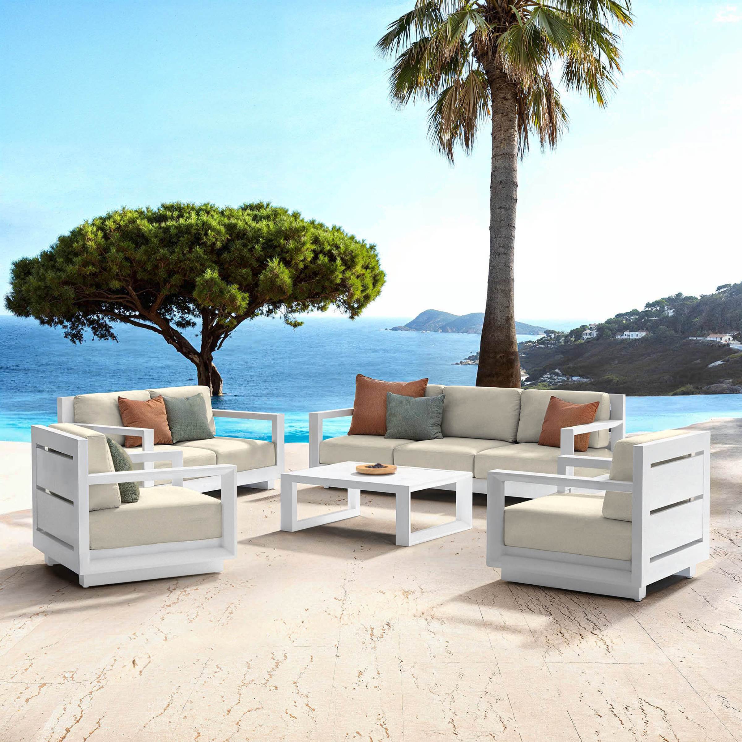 Salon de jardin aluminium 7 places 5 pcs Elba Blanc et beige