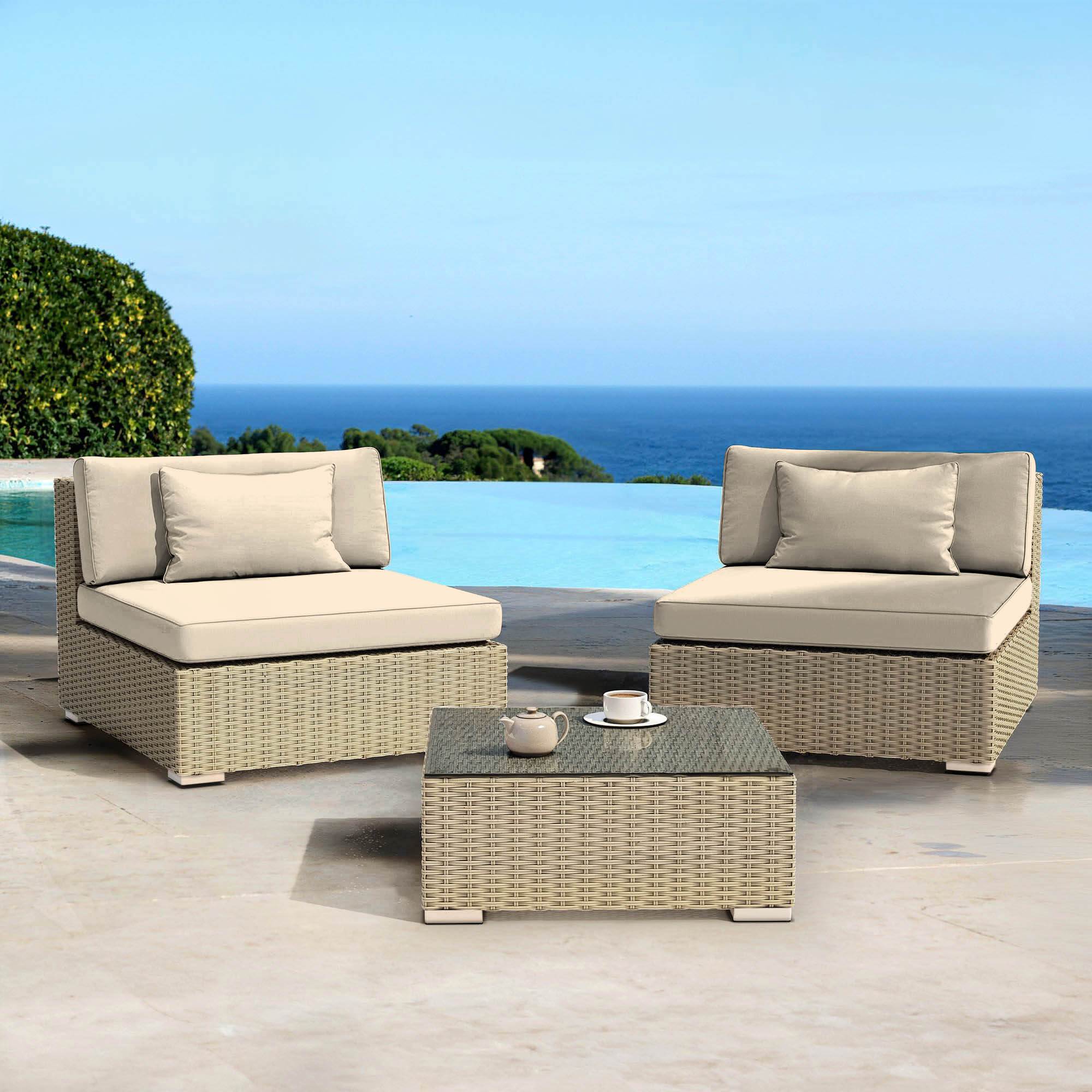 Salon de jardin en résine tressée 2 places 3 pcs Palma Gris et beige