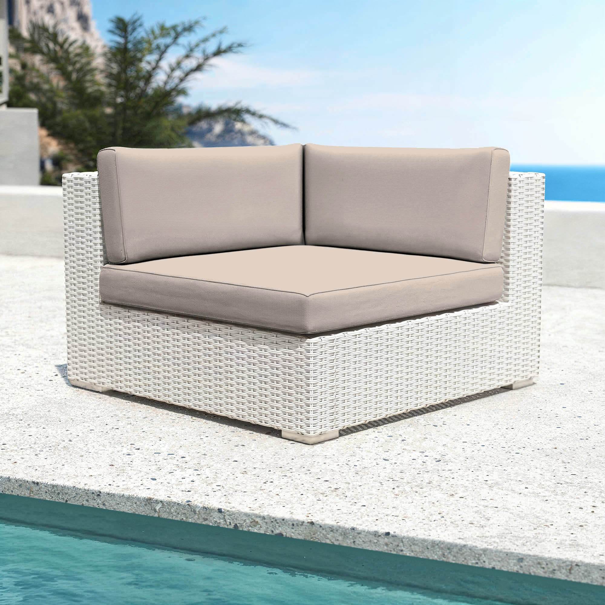 Salon de jardin d'angle en résine tressée 5 places Palma Blanc et taupe