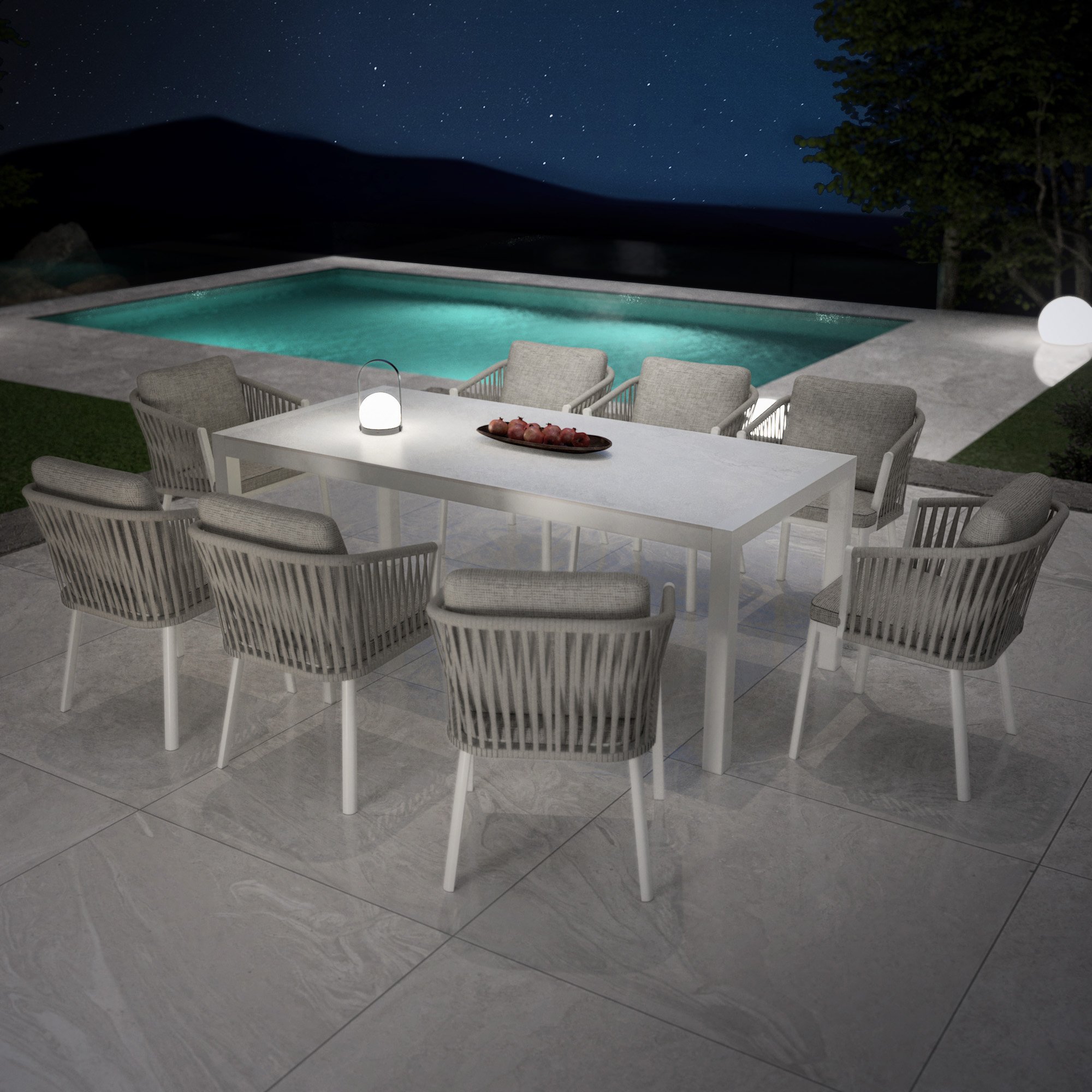 Table de jardin en aluminium et céramique 8 places (180 x 90 cm) Modena Blanc
