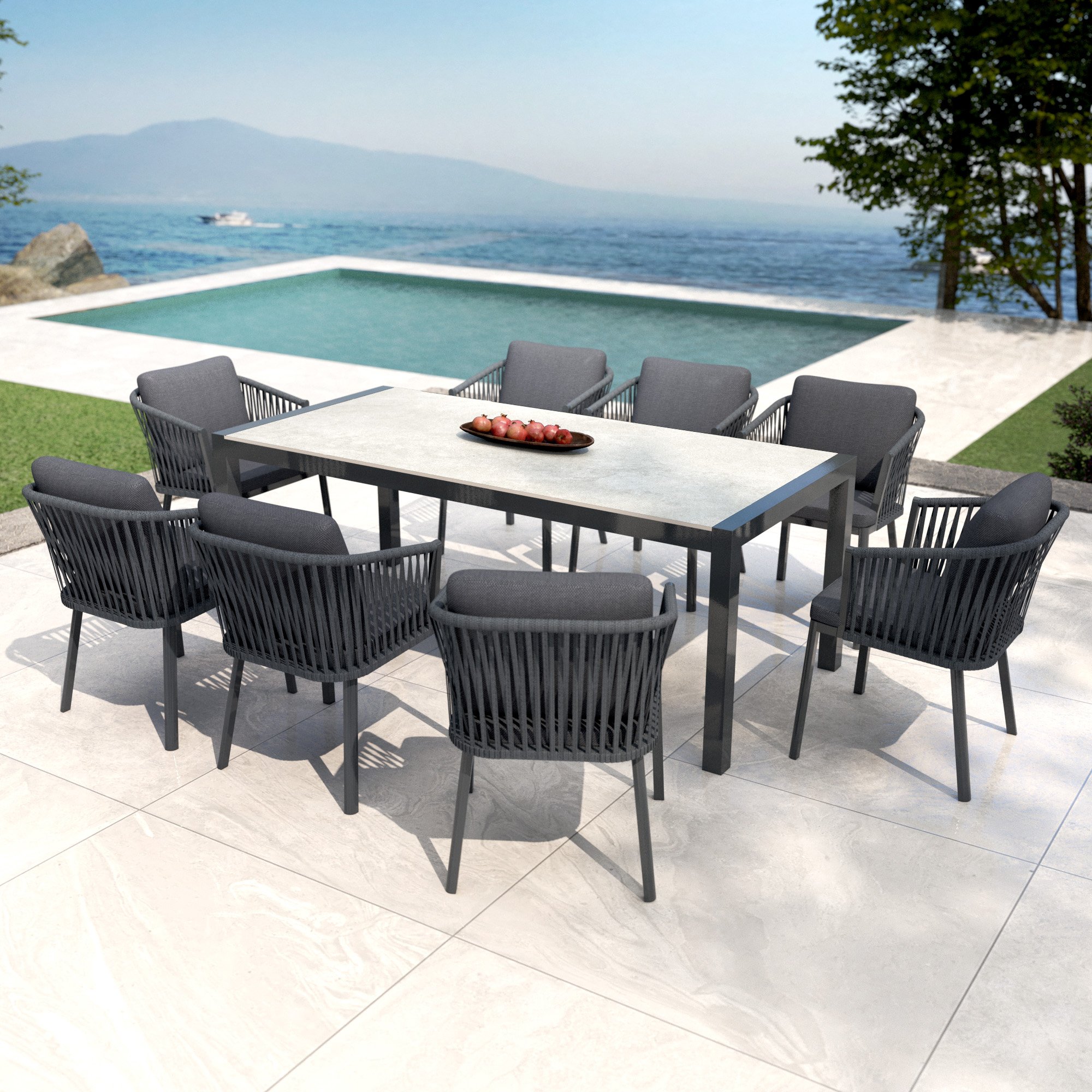 Table de jardin en aluminium et céramique 8 places (180 x 90 cm) Modena Gris clair
