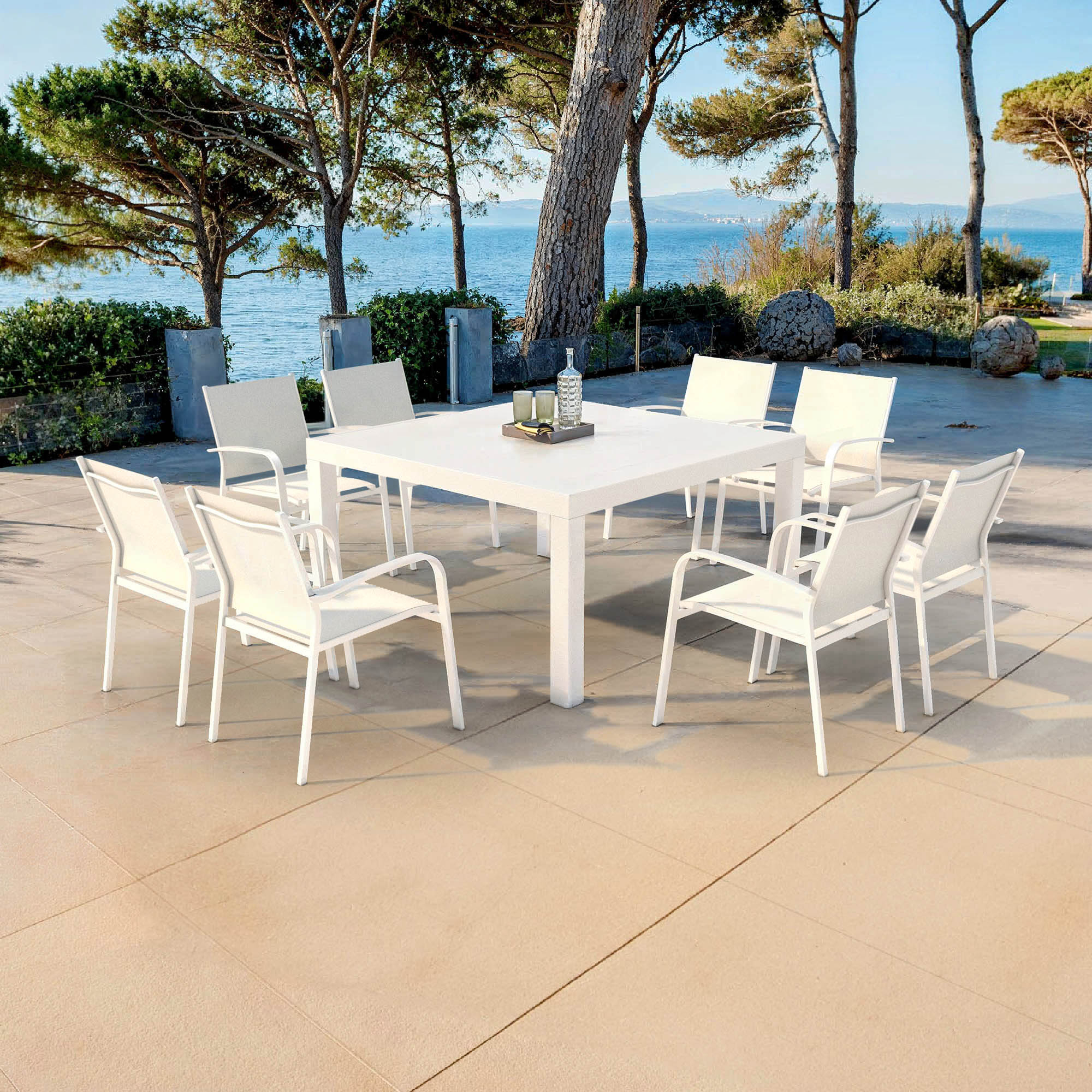 Table de jardin carrée aluminium 8 places (136 x 136 cm) Murano Blanc