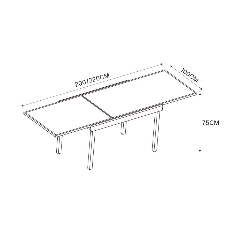 Table de jardin extensible en verre 12 places (200/320 x 100 cm) Murano Gris anthracite