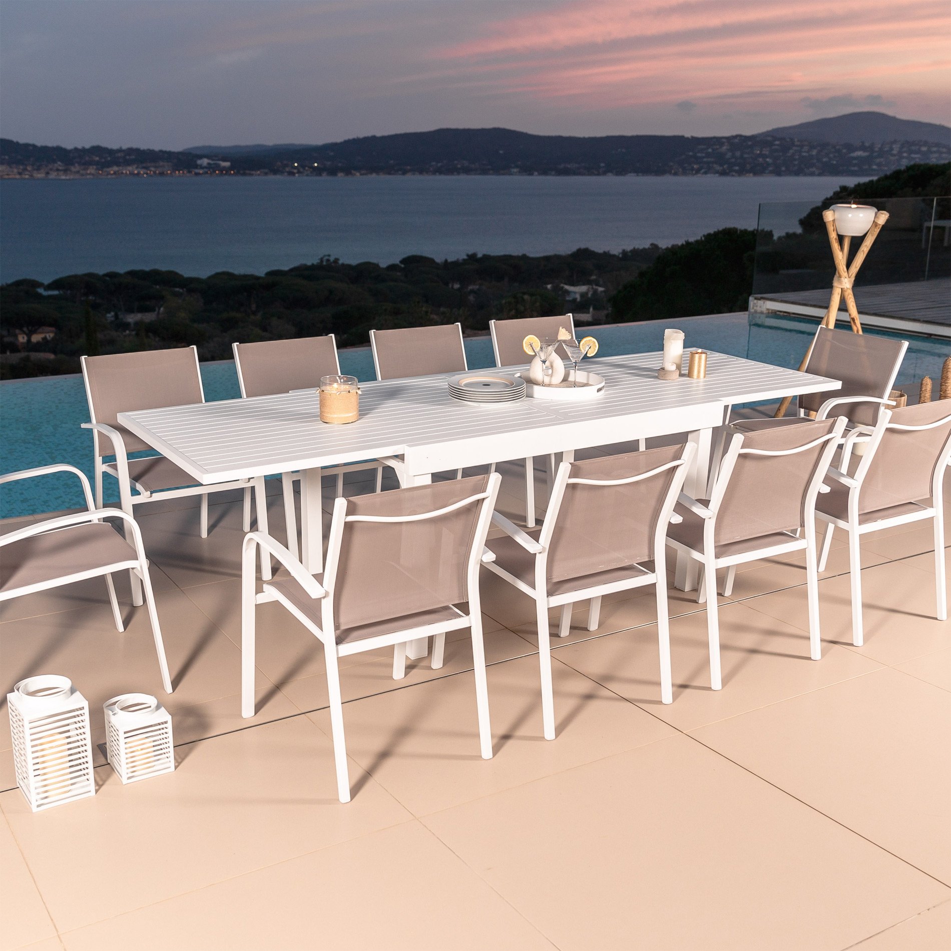 Table de jardin extensible aluminium 10 places (135/270 x 90 cm) Murano Blanc