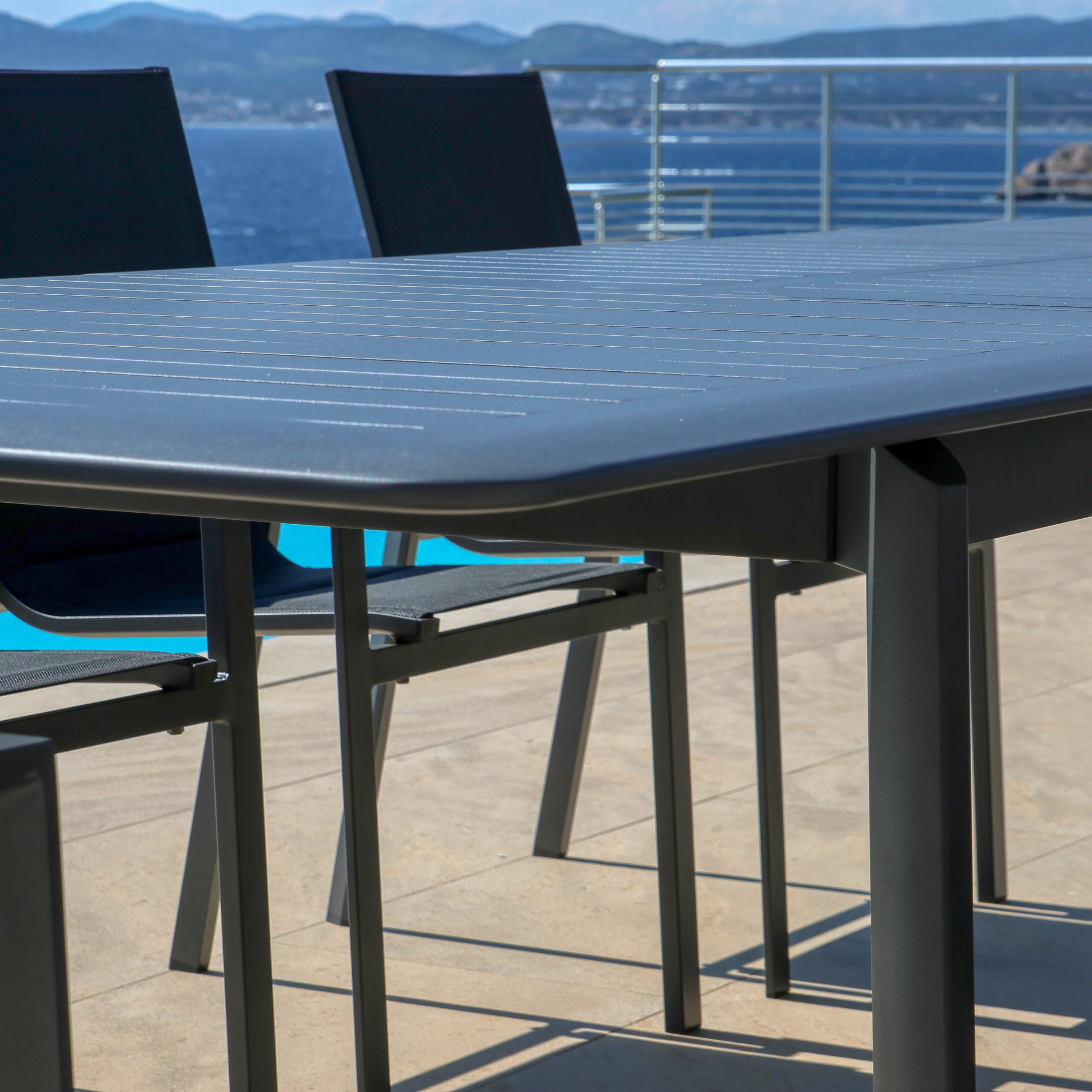 Table de jardin extensible en aluminium 10 places (286 x 100 cm) Portofino Gris anthracite