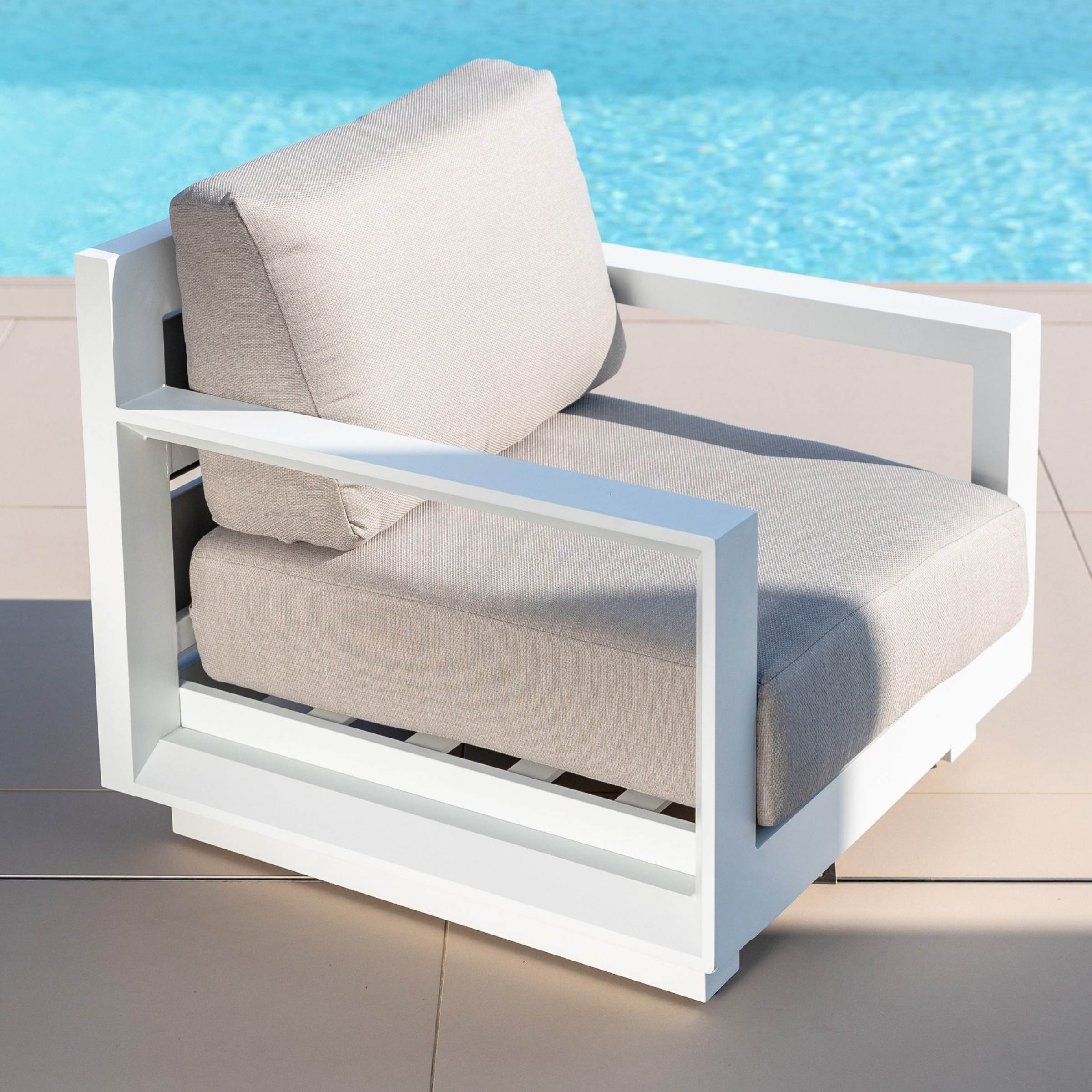 Salon de jardin aluminium 5 places 4 pcs Elba Blanc et taupe