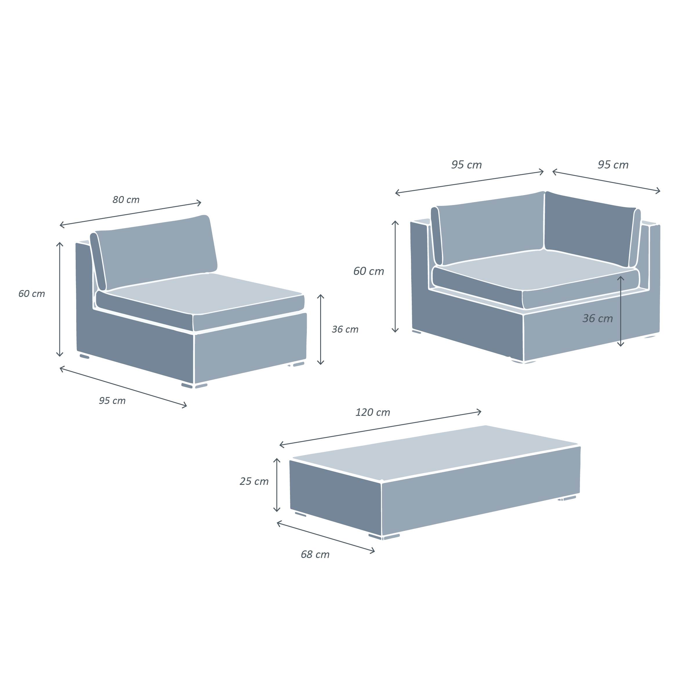 Salon de jardin en résine tressée 5 places 6 pcs Palma Gris