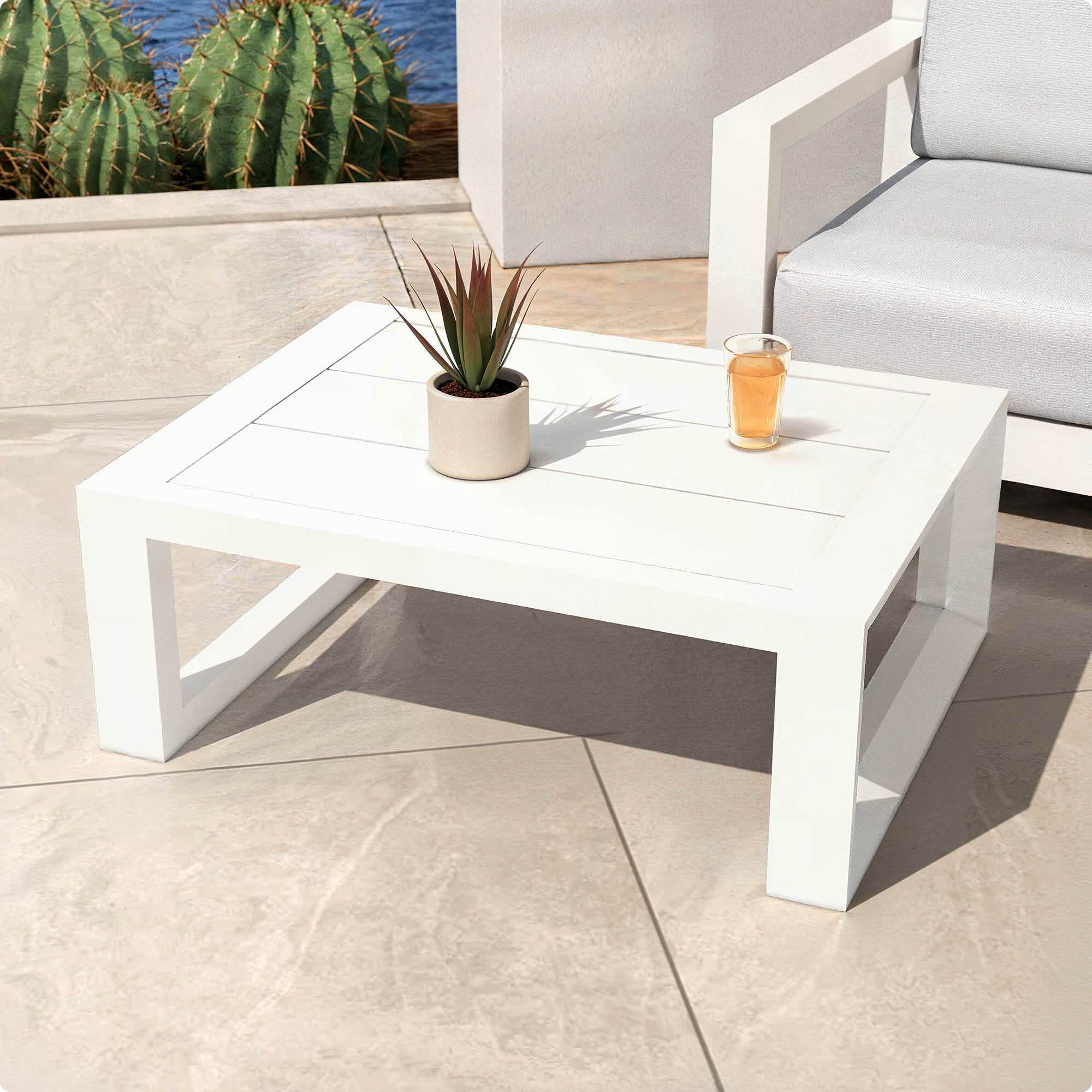 Salon de jardin aluminium 5 places 4 pcs Elba Blanc et taupe