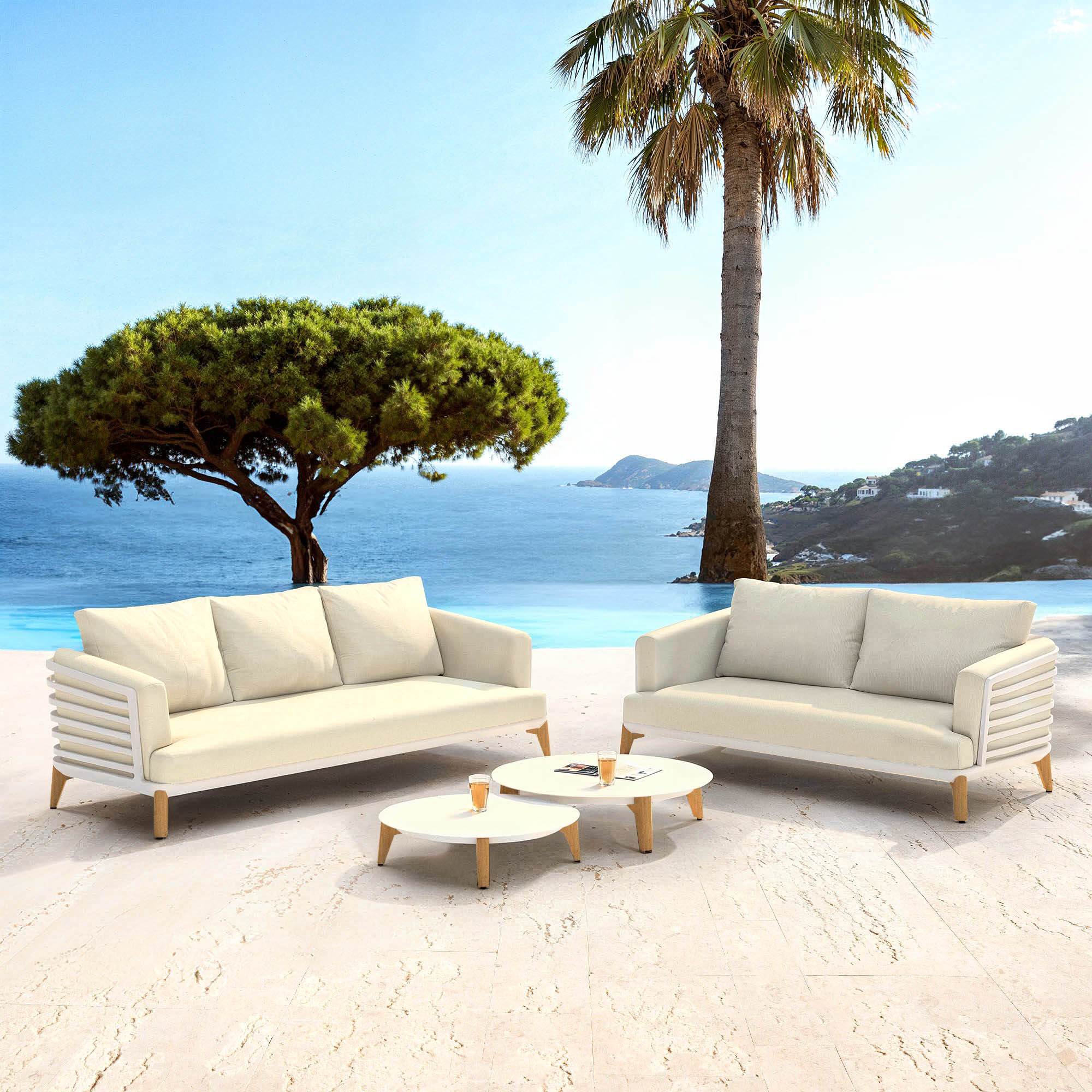 Salon de jardin aluminium 5 places 4 pcs Monte Carlo Blanc et beige