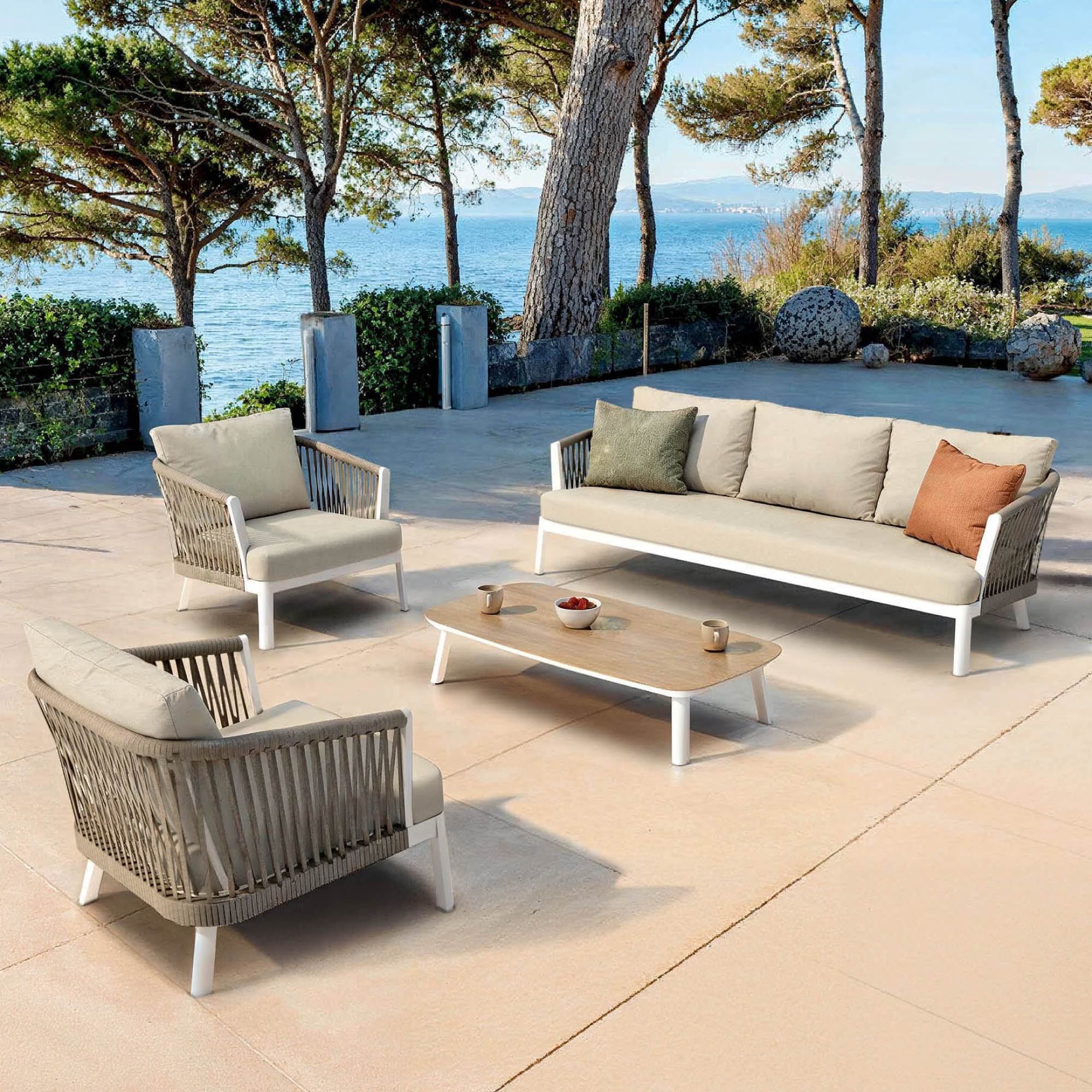 Salon de jardin en aluminium 5 places 4 pcs Amalfi Blanc et beige