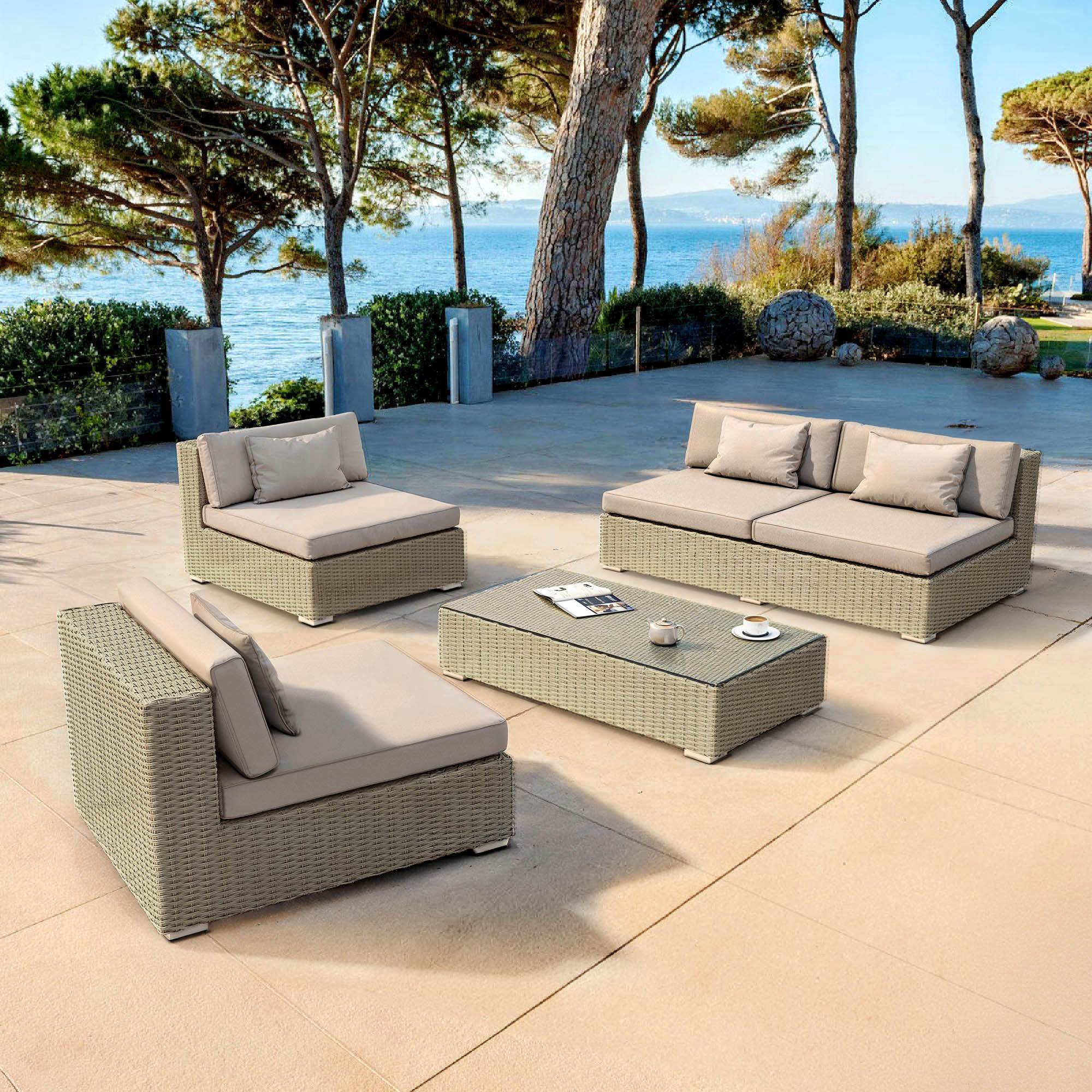 Salon de jardin en résine tressée 4 places 4 pcs Palma Gris et taupe