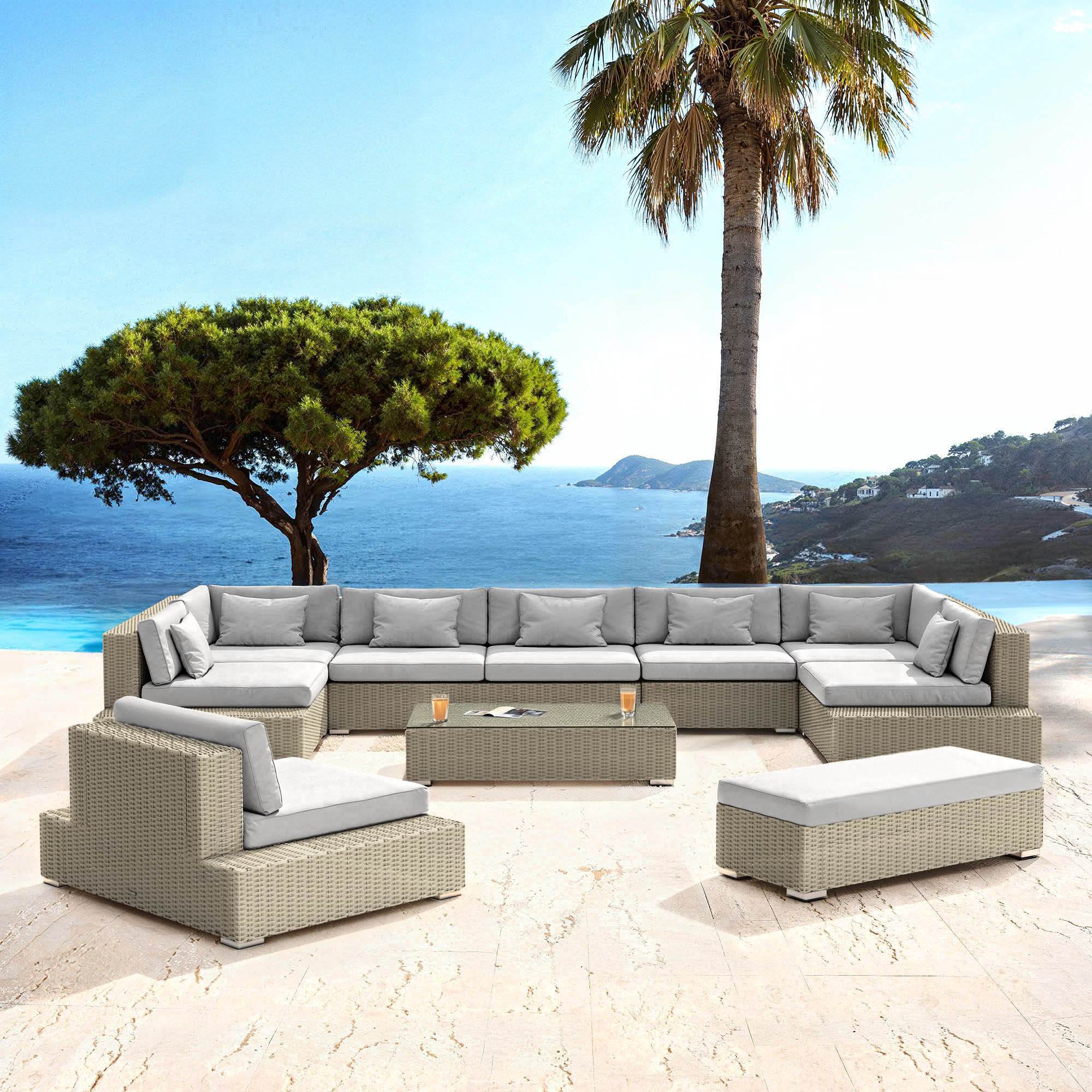 Salon de jardin en résine tressée 9 places 9 pcs Palma Gris