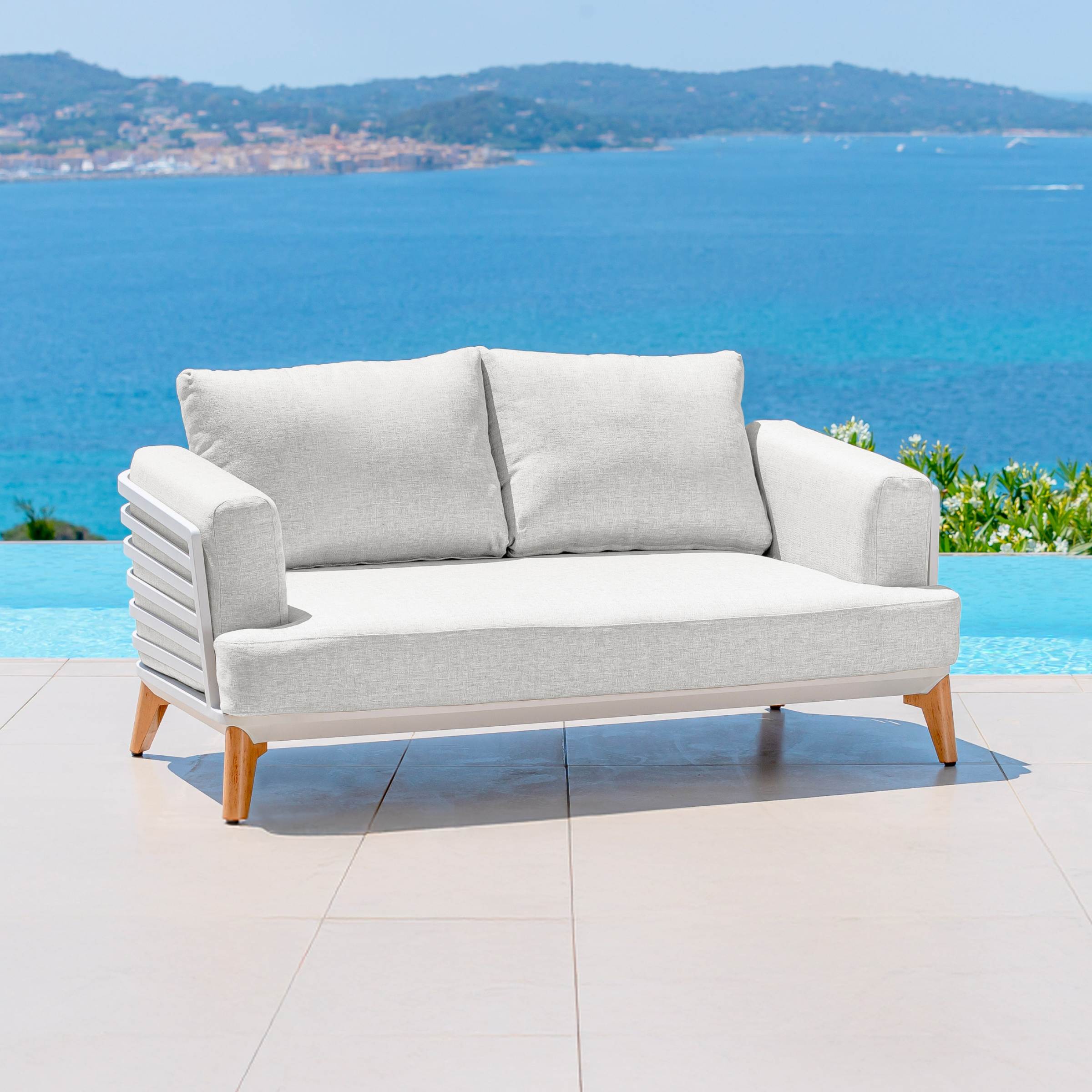 Salon de jardin aluminium 7 places 6 pcs Monte Carlo Blanc et gris clair