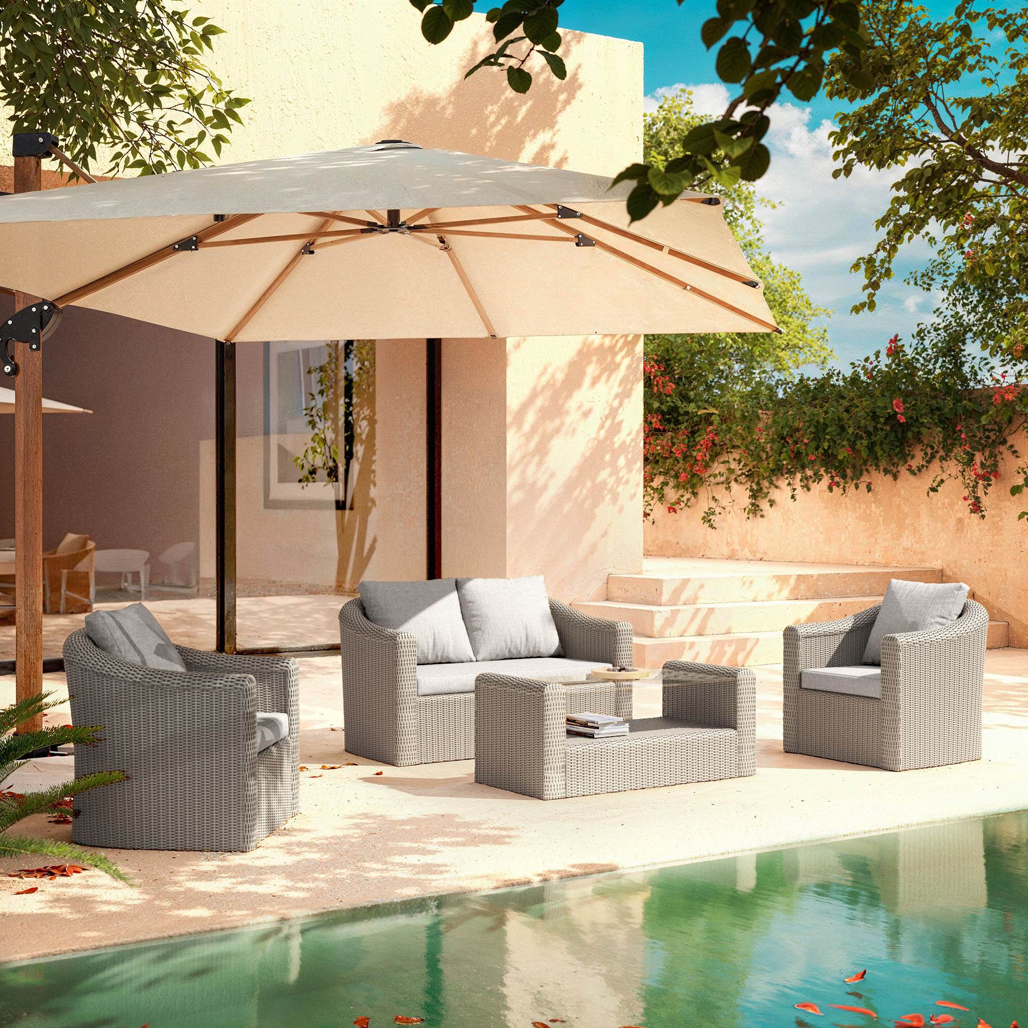 Salon de jardin en résine tressée 4 places 4 pcs Calvi Gris et gris clair