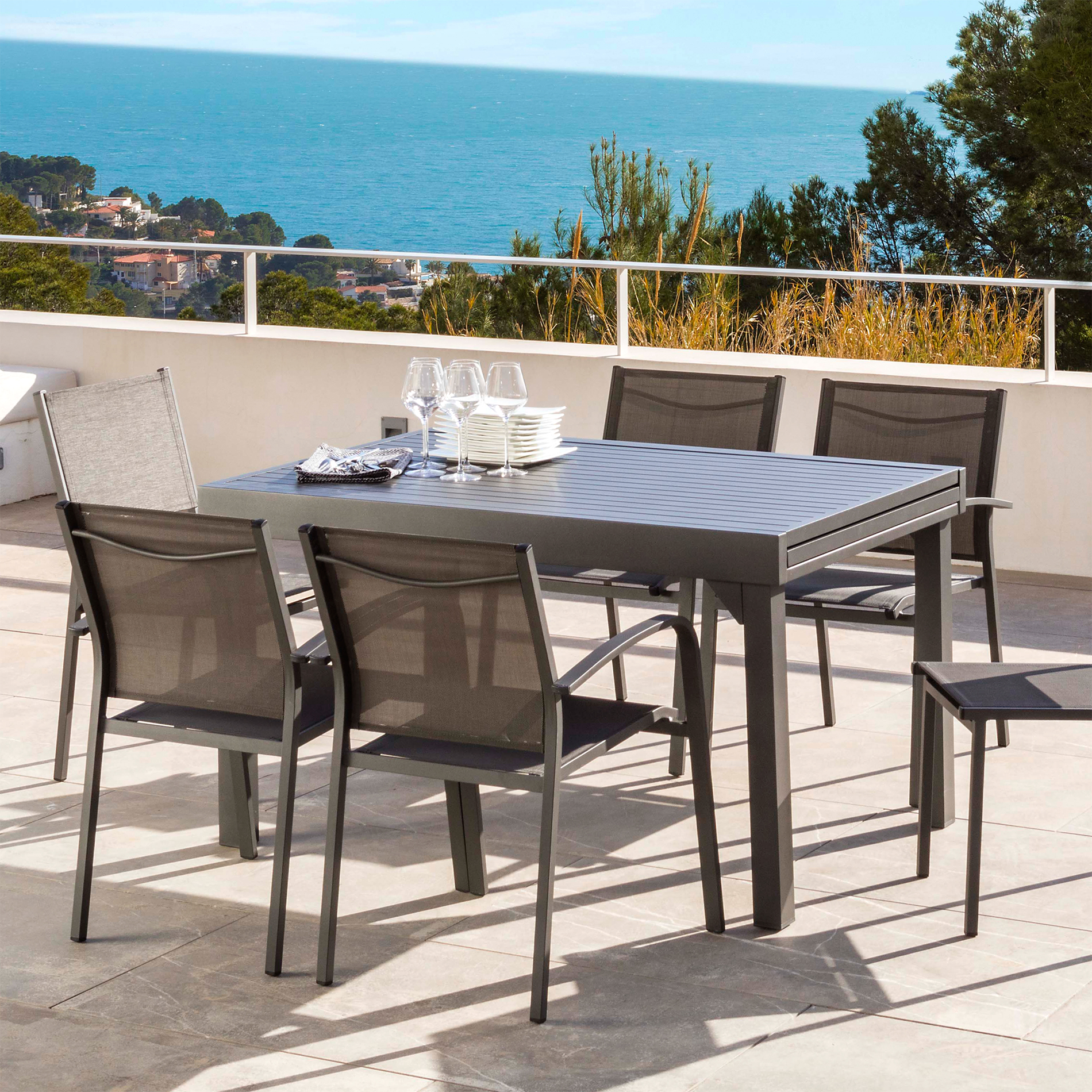 Table de jardin extensible en aluminium 10 places (135/270 x 90 cm) Murano Gris anthracite