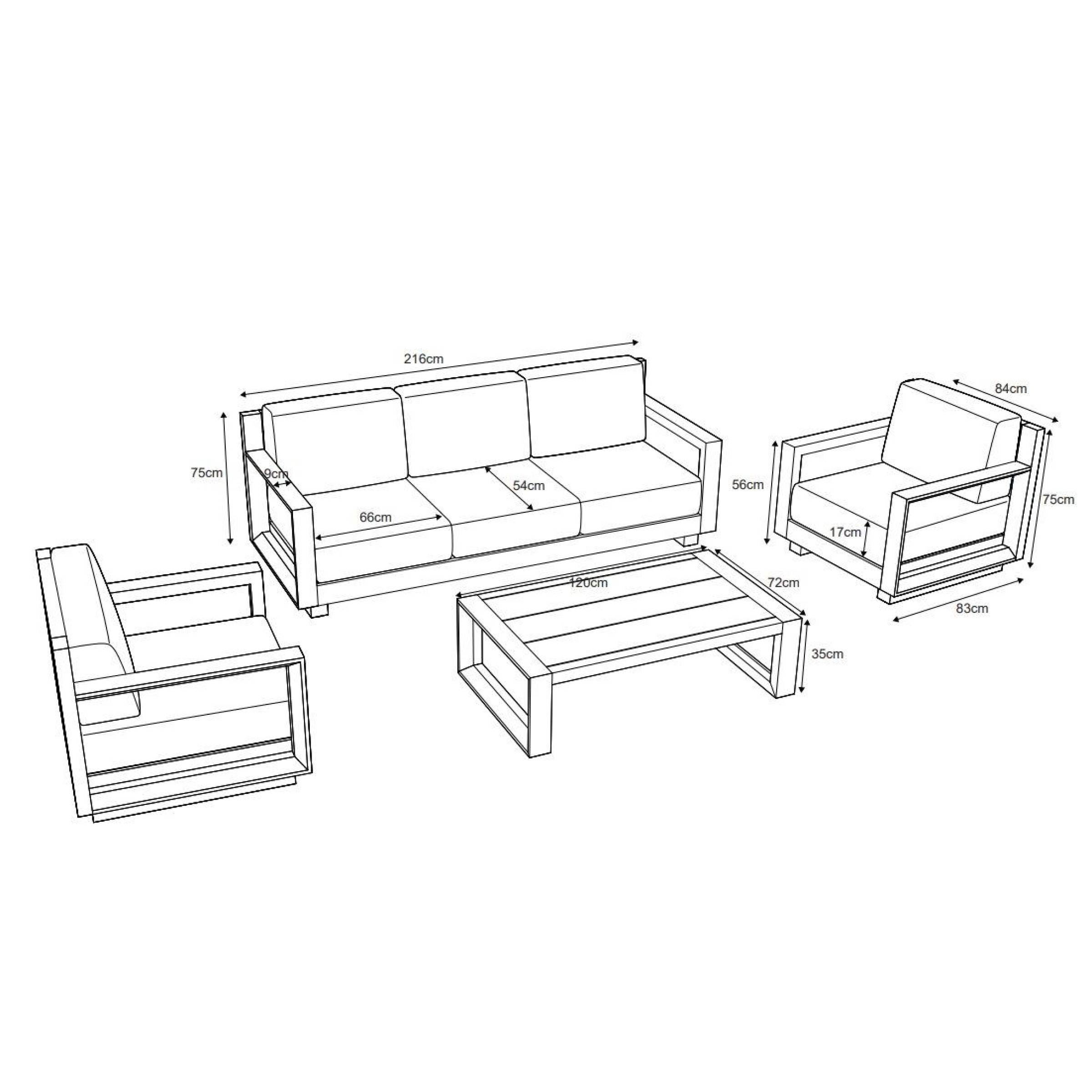 Salon de jardin aluminium 5 places 4 pcs Elba Blanc et beige