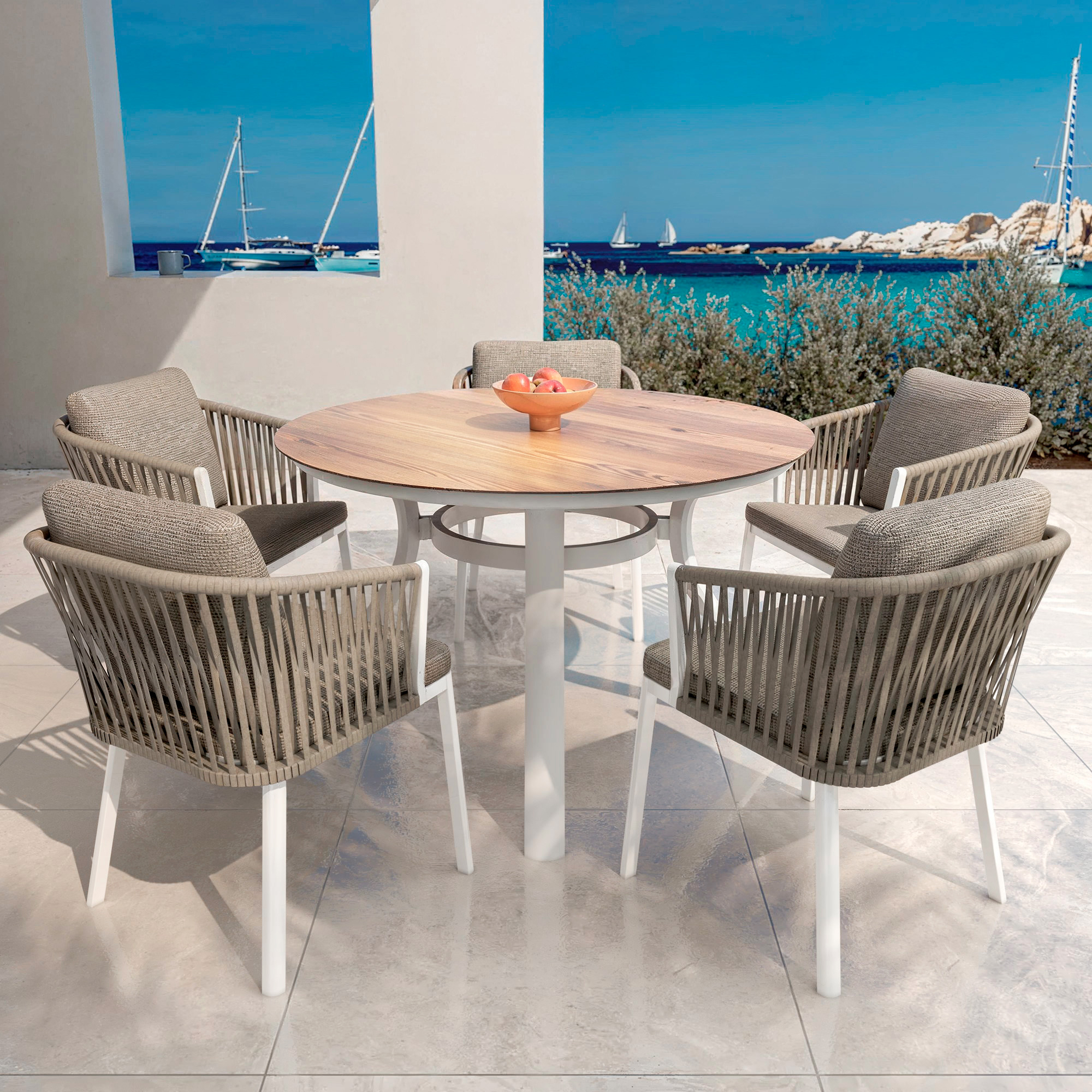 Table de jardin ronde en aluminium 6 places (D120 cm) Amalfi Blanc