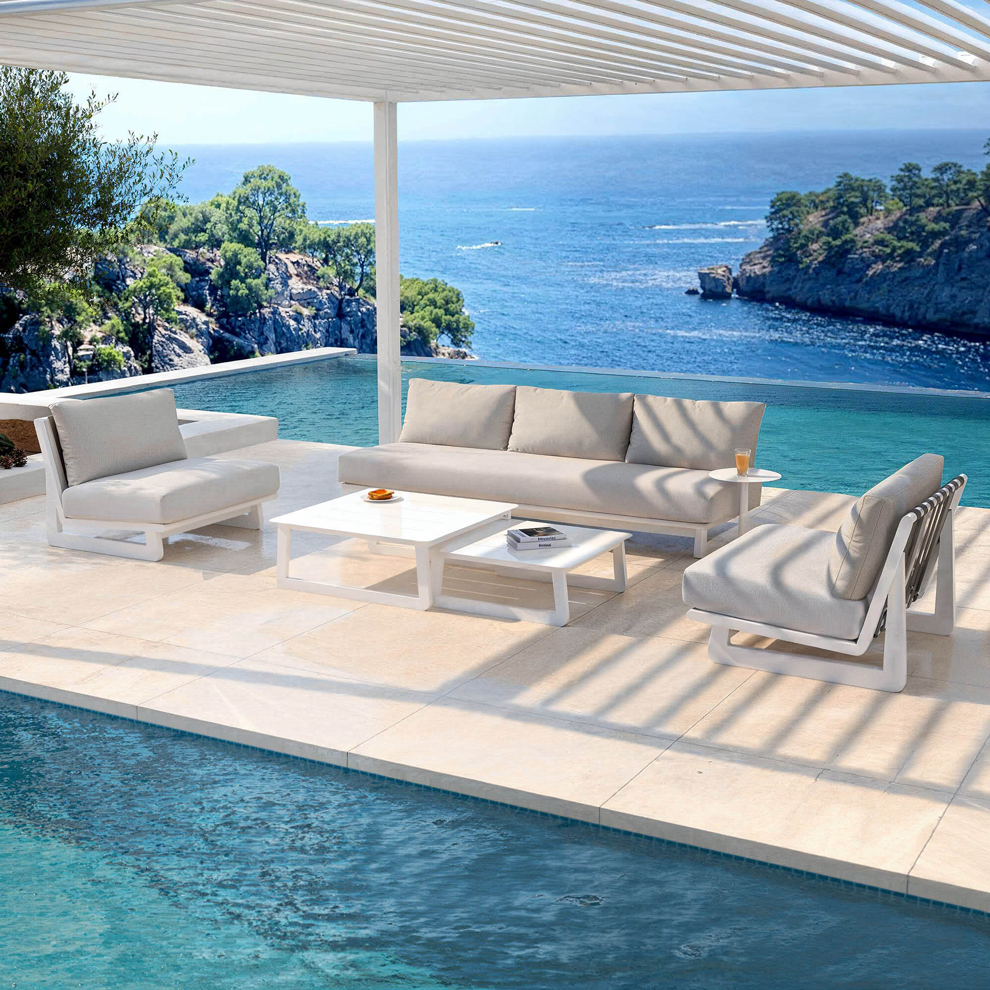 Salon de jardin aluminium 5 places Long Beach Blanc