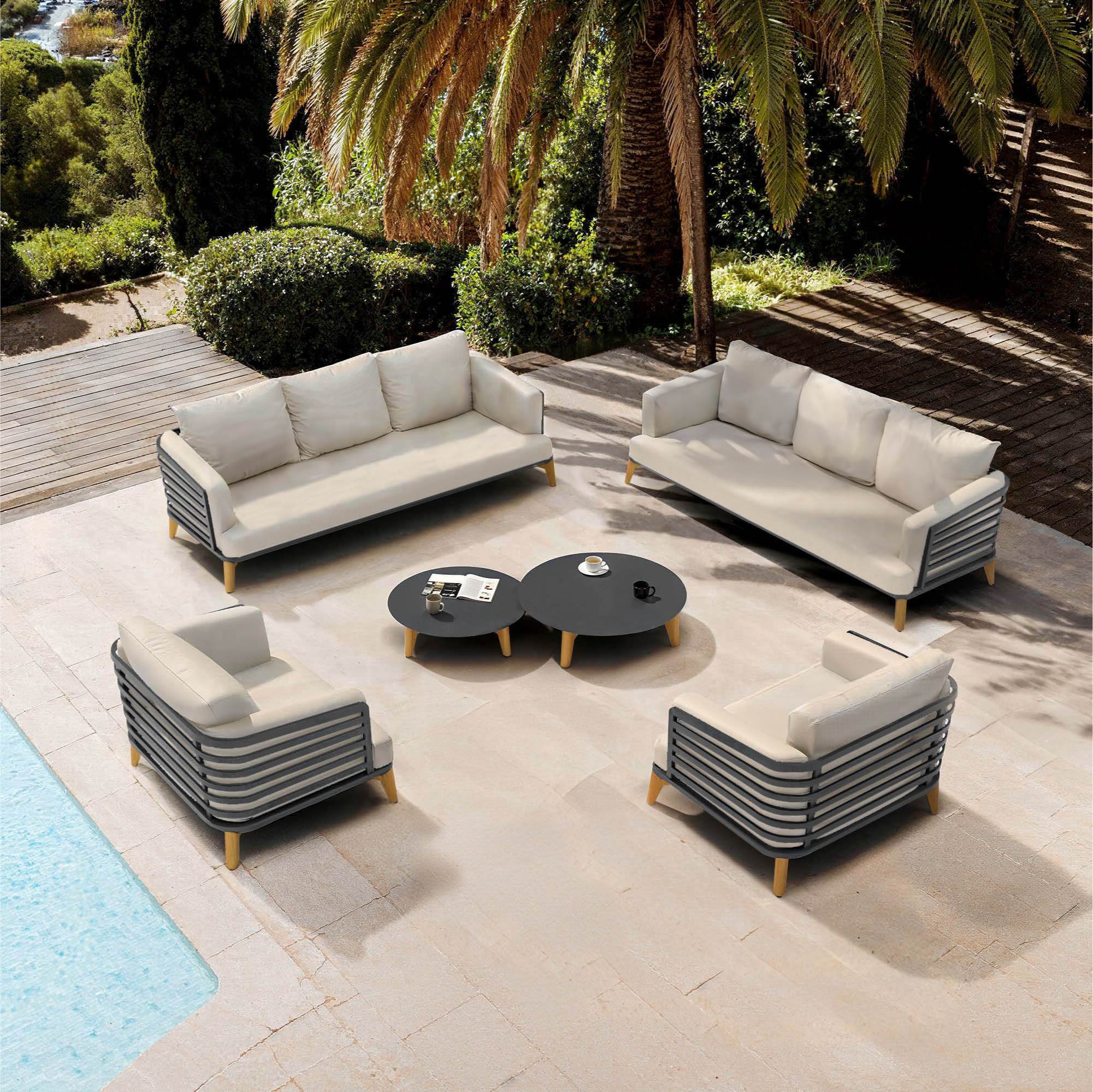 Salon de jardin aluminium 8 places 6 pcs Monte Carlo Gris anthracite et taupe
