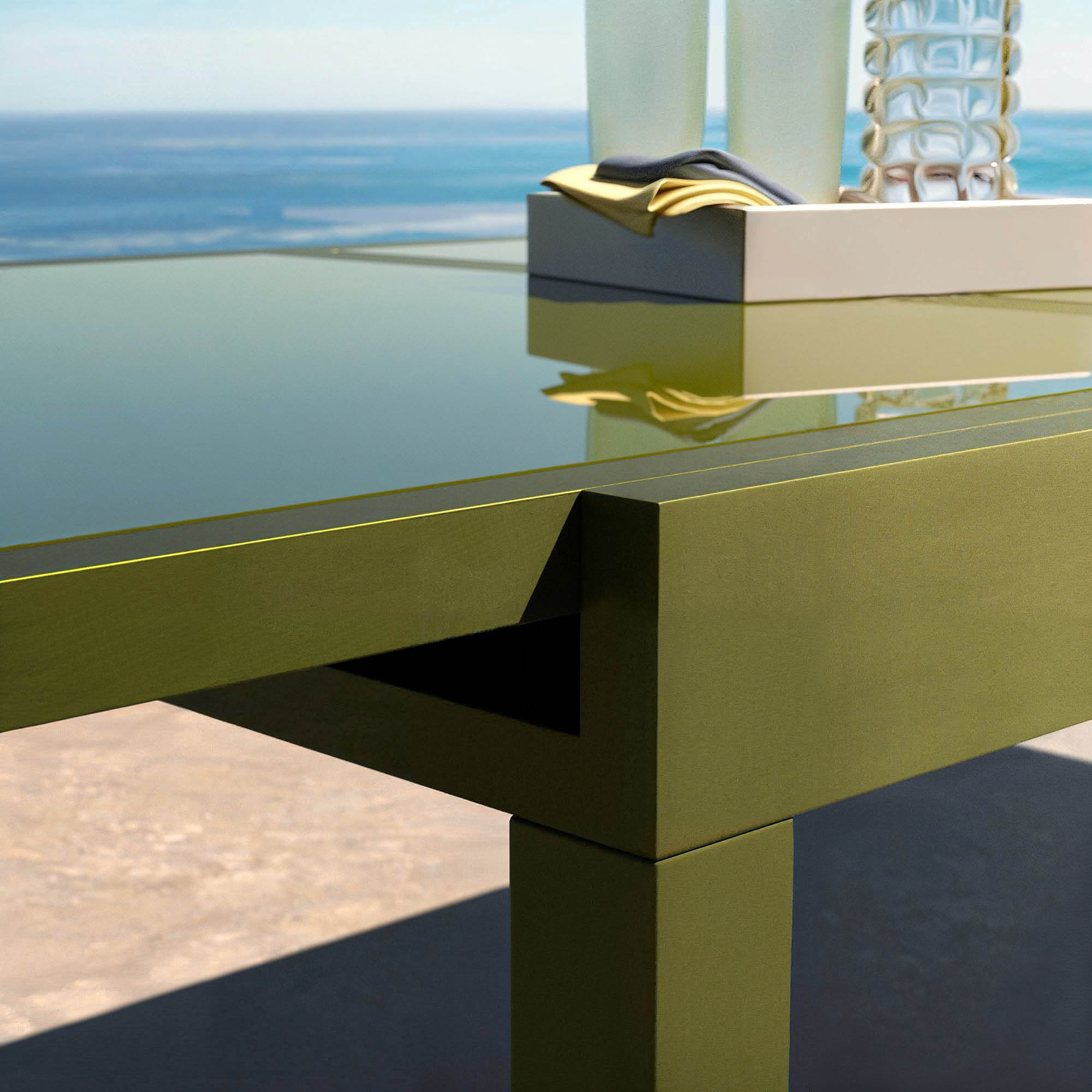 Table de jardin extensible en verre 12 places (200/320 x 100 cm) Murano Vert olive