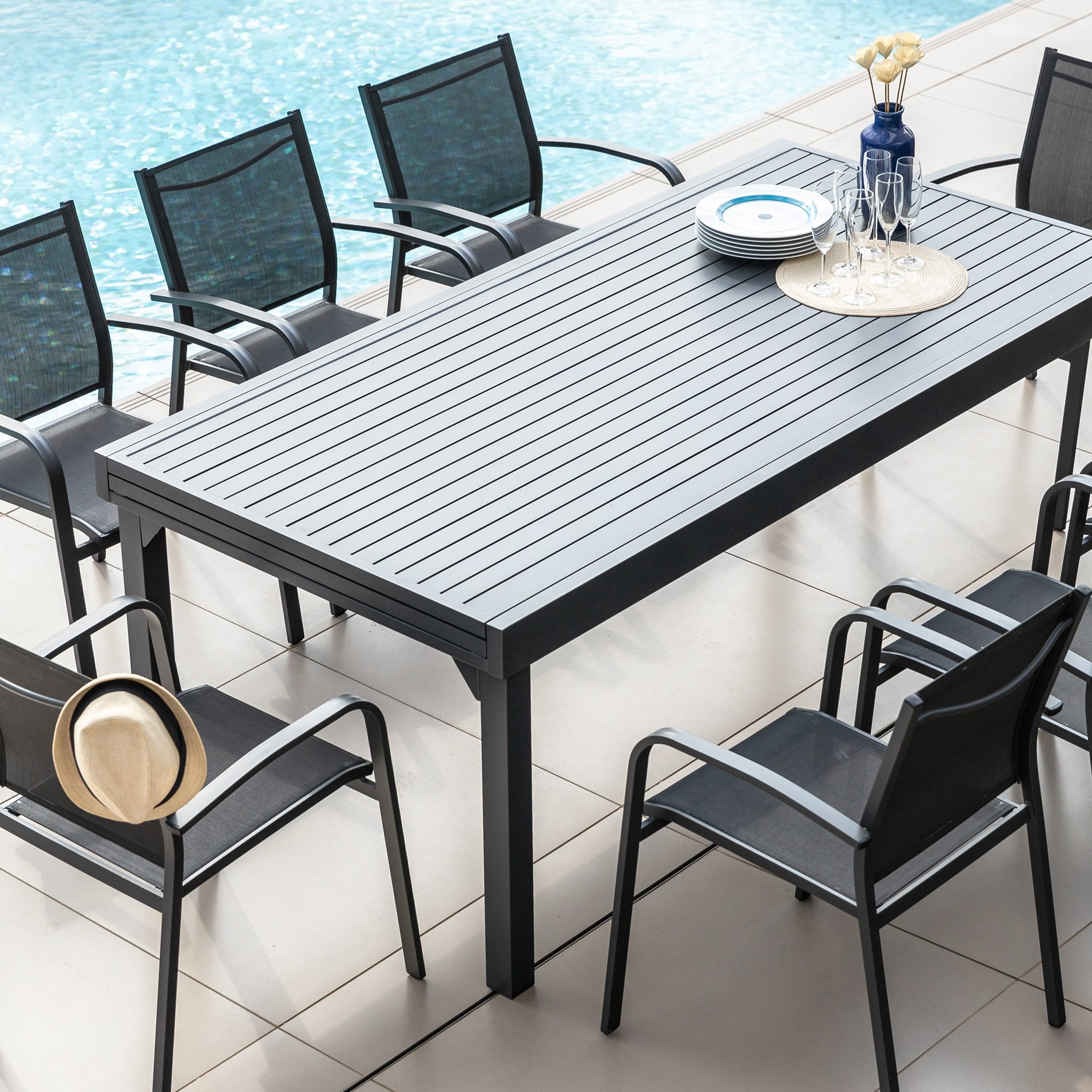 Table de jardin extensible aluminium 12 places (200/320 x 100 cm) Murano Gris anthracite