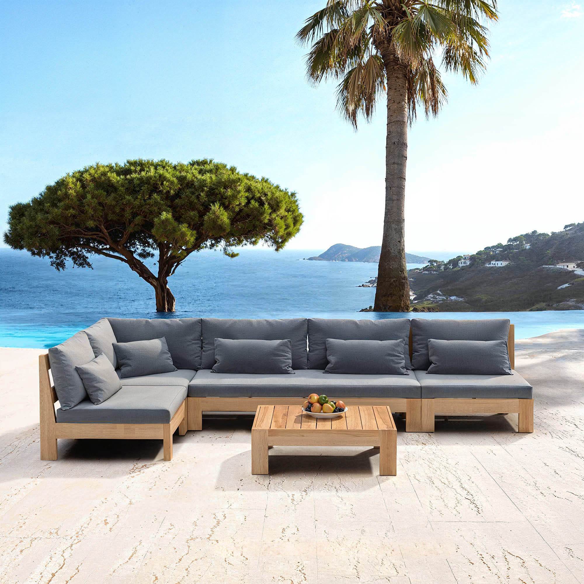 Salon de jardin d'angle en bois d'acacia 6 places 5 pcs Borneo Gris anthracite