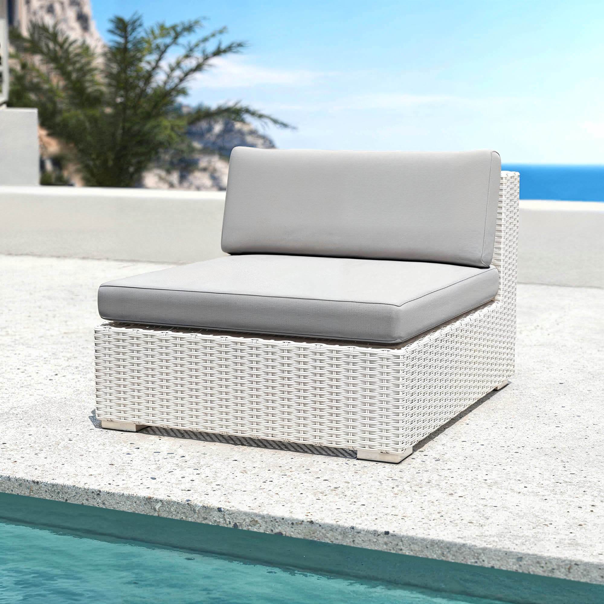 Salon de jardin en résine tressée 2 places 3 pcs Palma Blanc et gris