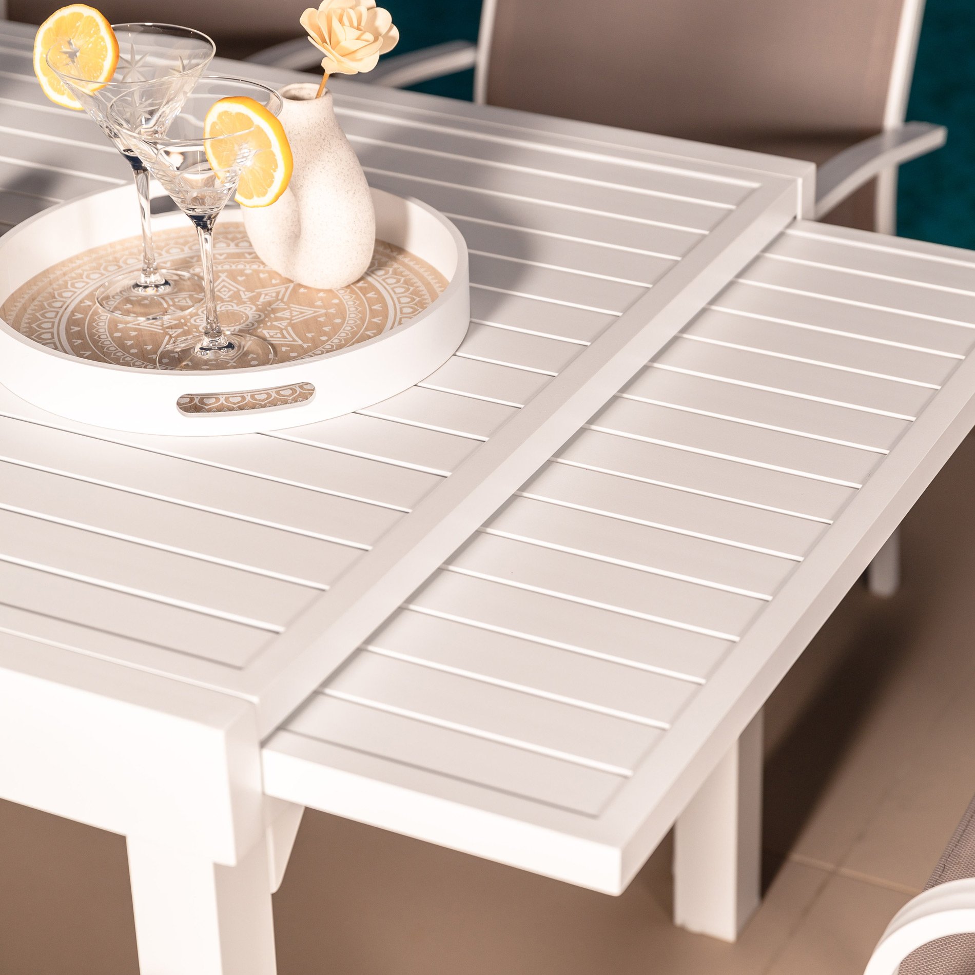 Table de jardin extensible aluminium 10 places (135/270 x 90 cm) Murano Blanc
