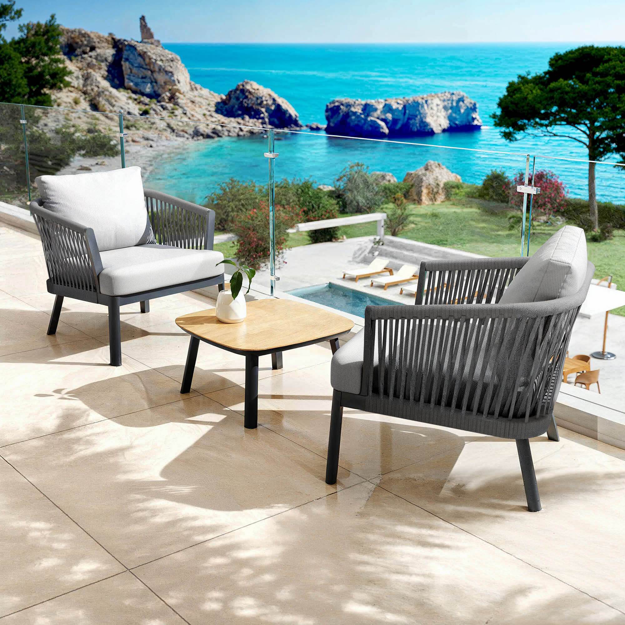 Salon de jardin en aluminium 2 places 3 pcs Amalfi Gris anthracite et gris clair