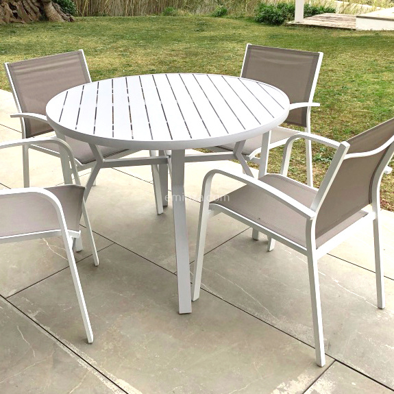 Table de jardin ronde en aluminium 5 places (D105 cm) Murano Blanc