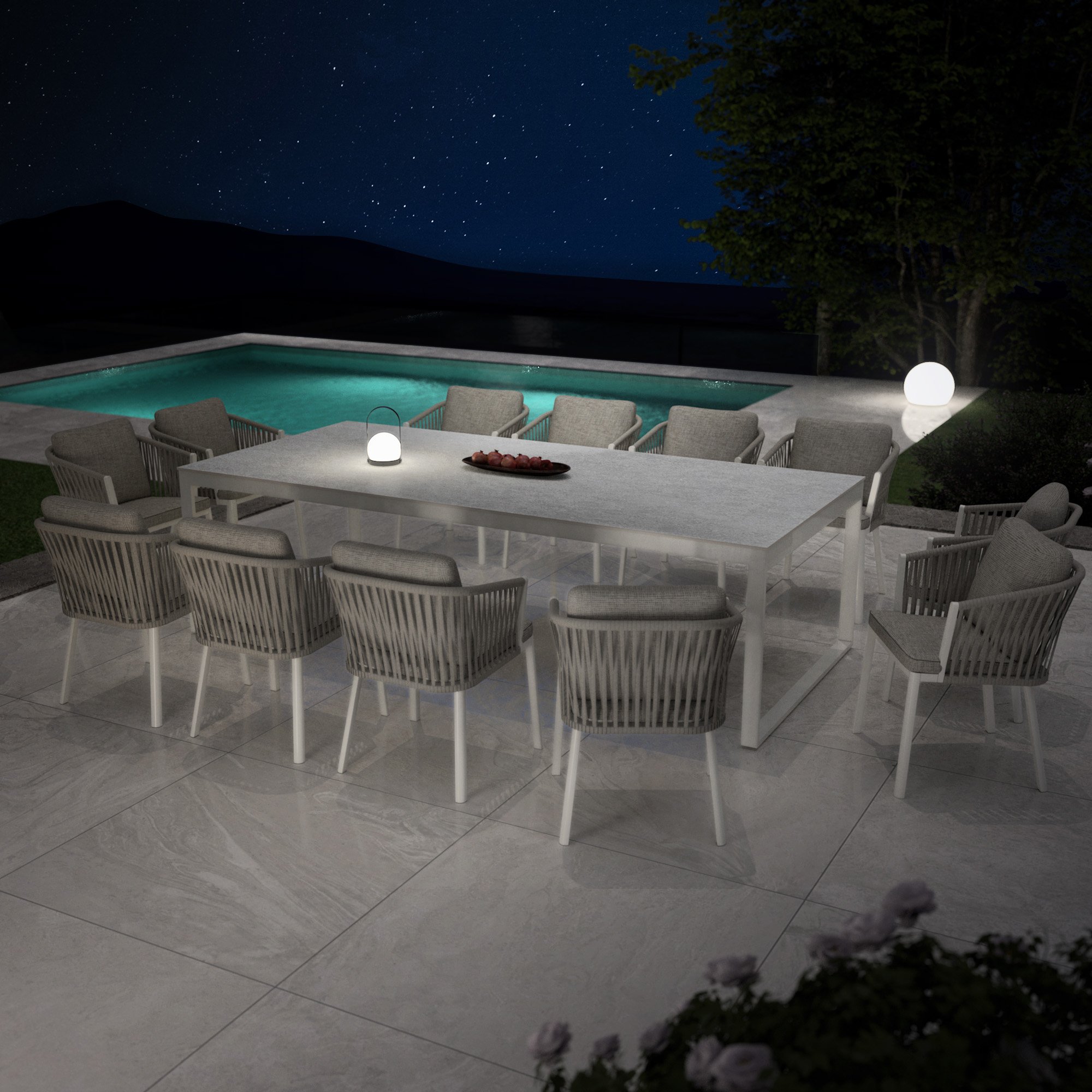 Table de jardin en aluminium et céramique 12 places (260 x 120 cm) Kore Blanc et gris clair