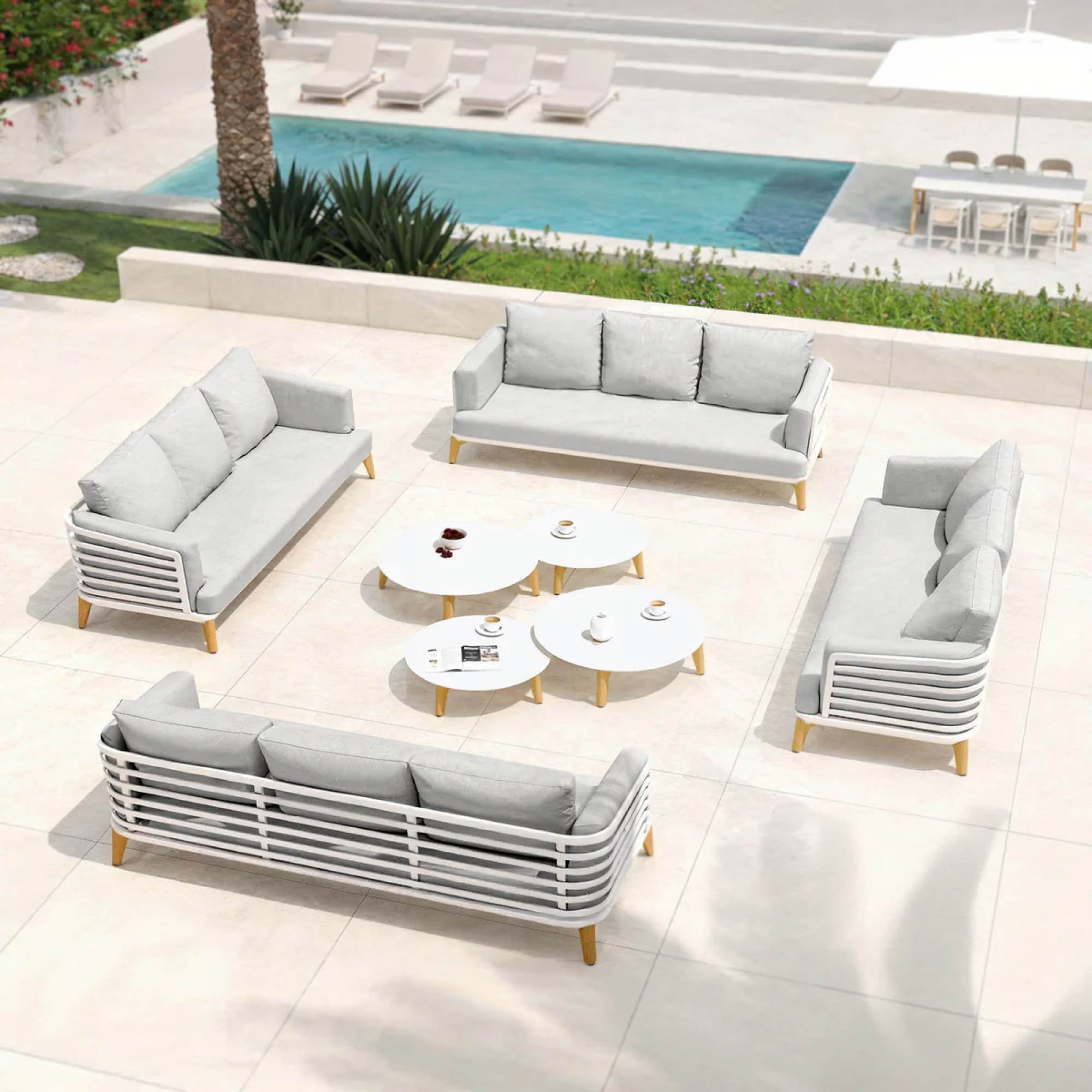 Salon de jardin aluminium 12 places 8 pcs Monte Carlo Blanc et gris clair