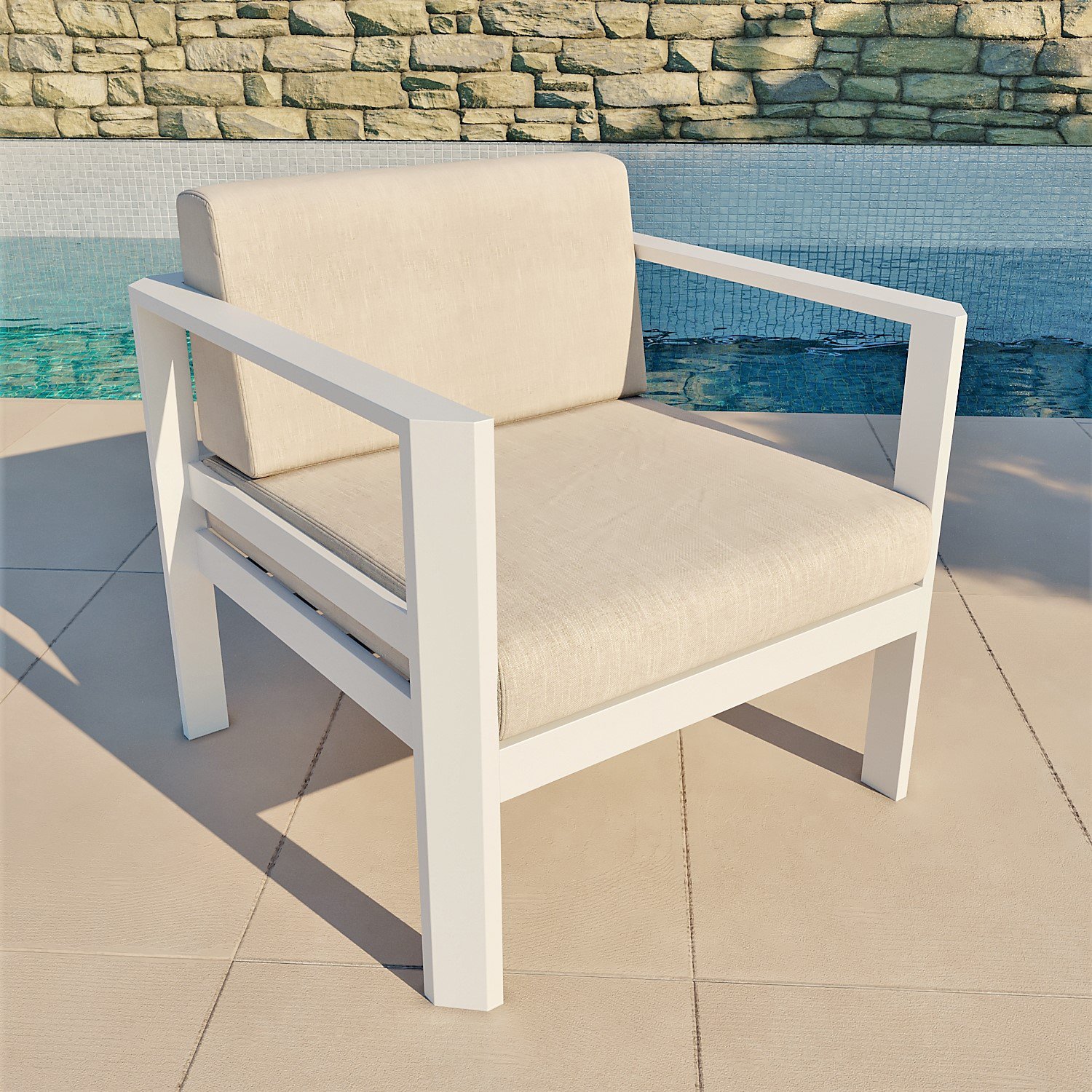 Salon de jardin en aluminium 5 places Ostara Blanc et taupe