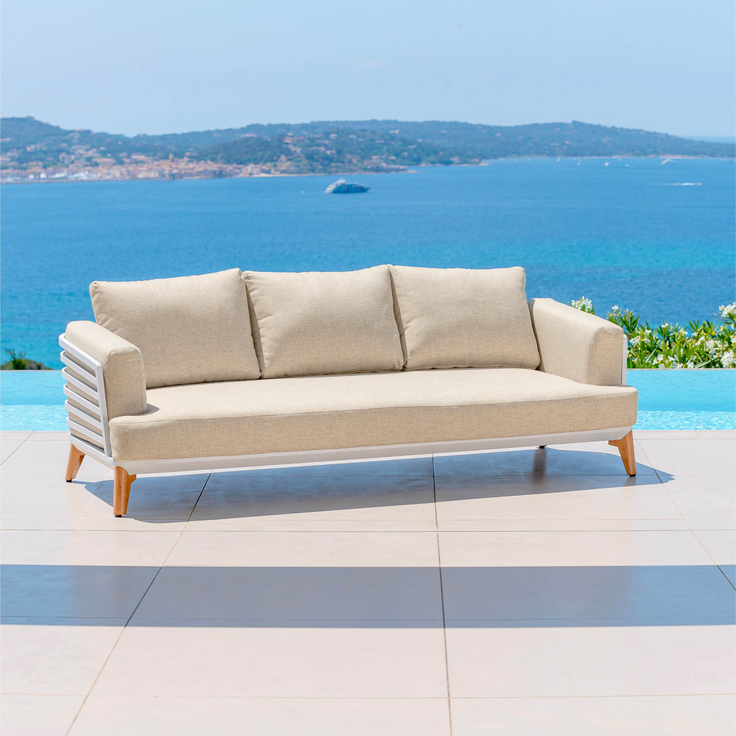 Salon de jardin aluminium 9 places 12 pcs Monte Carlo Blanc et beige